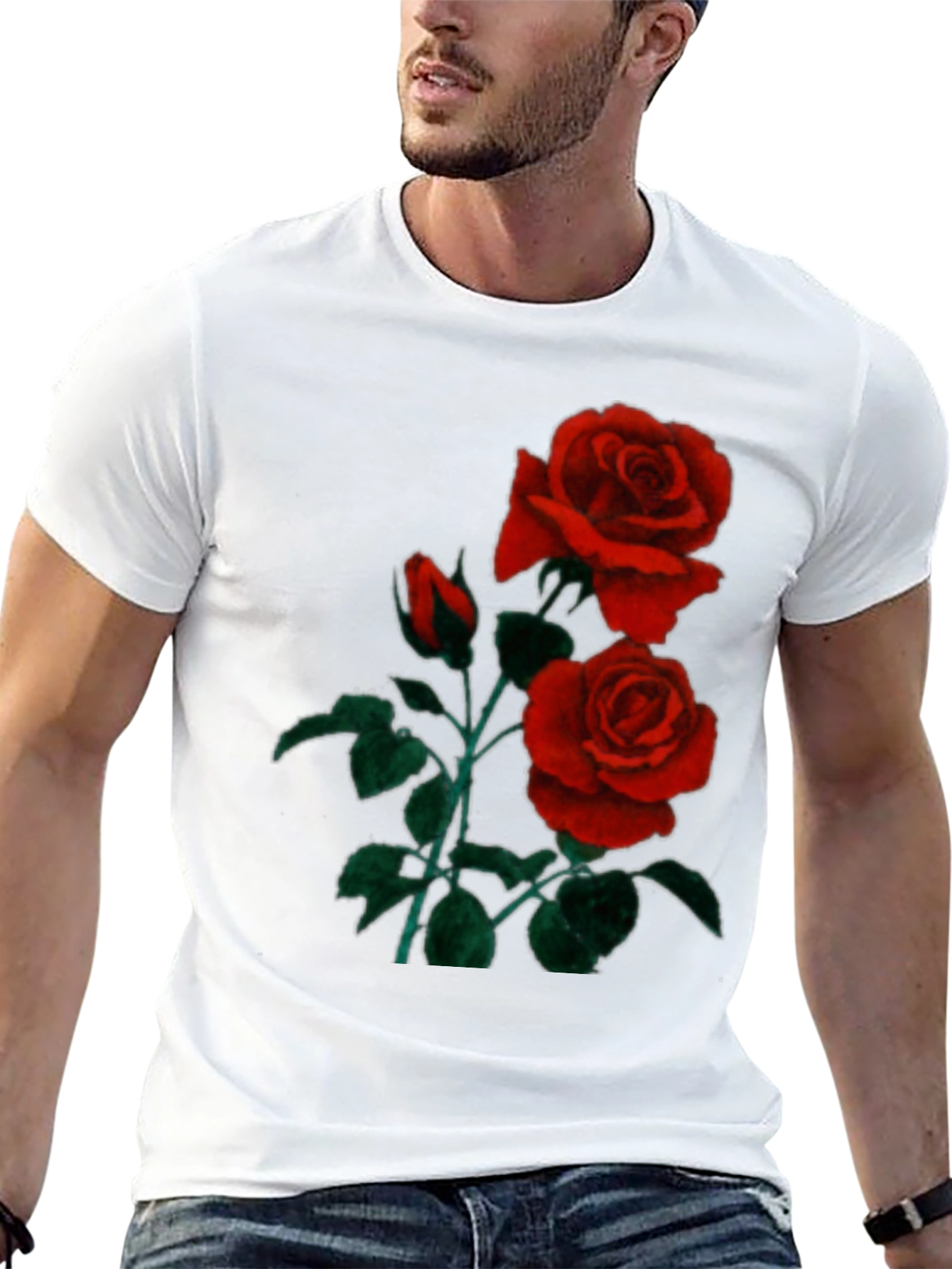 Black T-Shirt with Red Roses