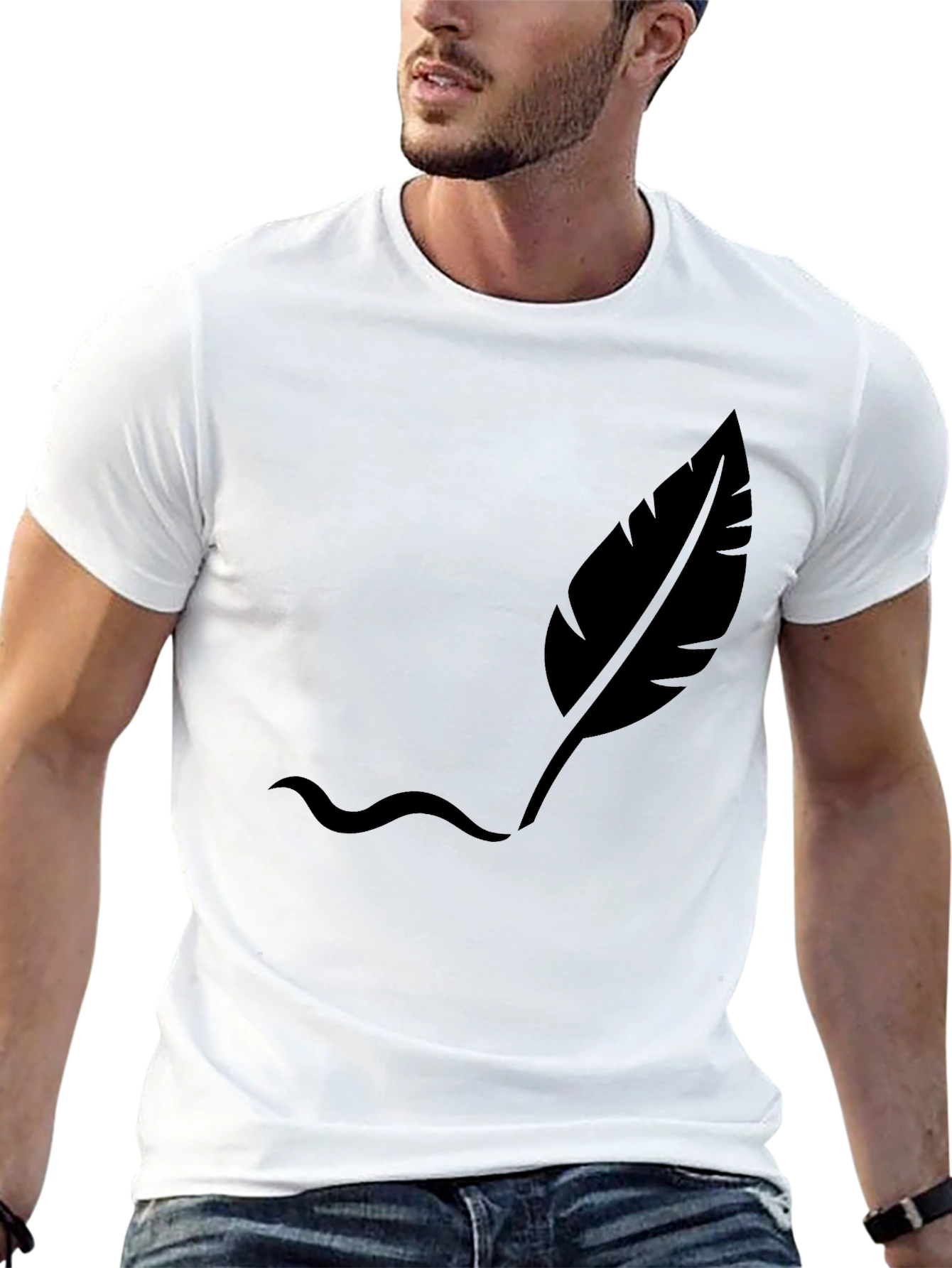 Mens Black T-Shirt with Feather Design