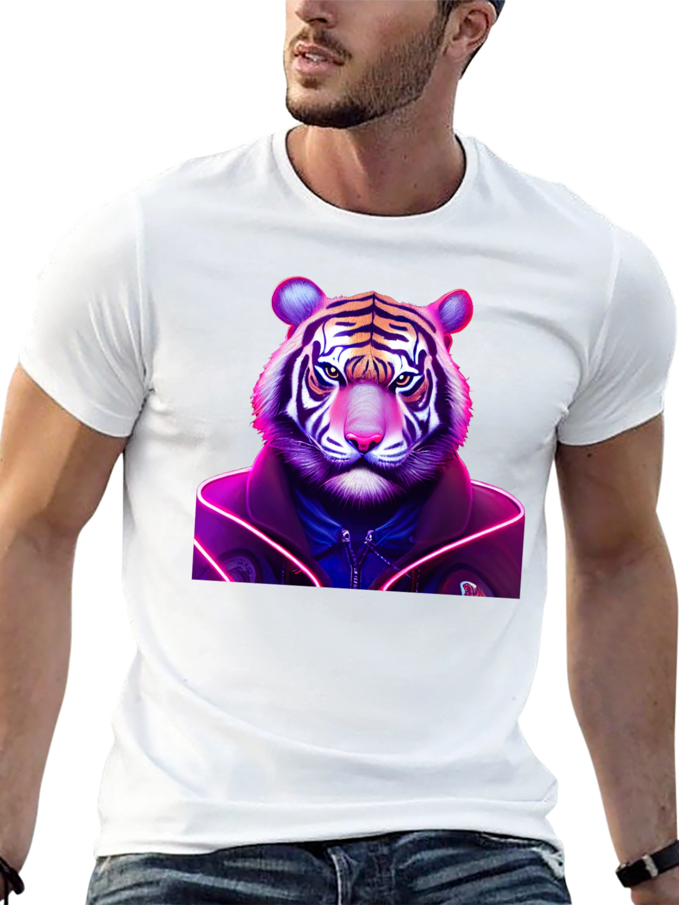 Neon Tiger Graphic Tee - Black Cotton Comfort