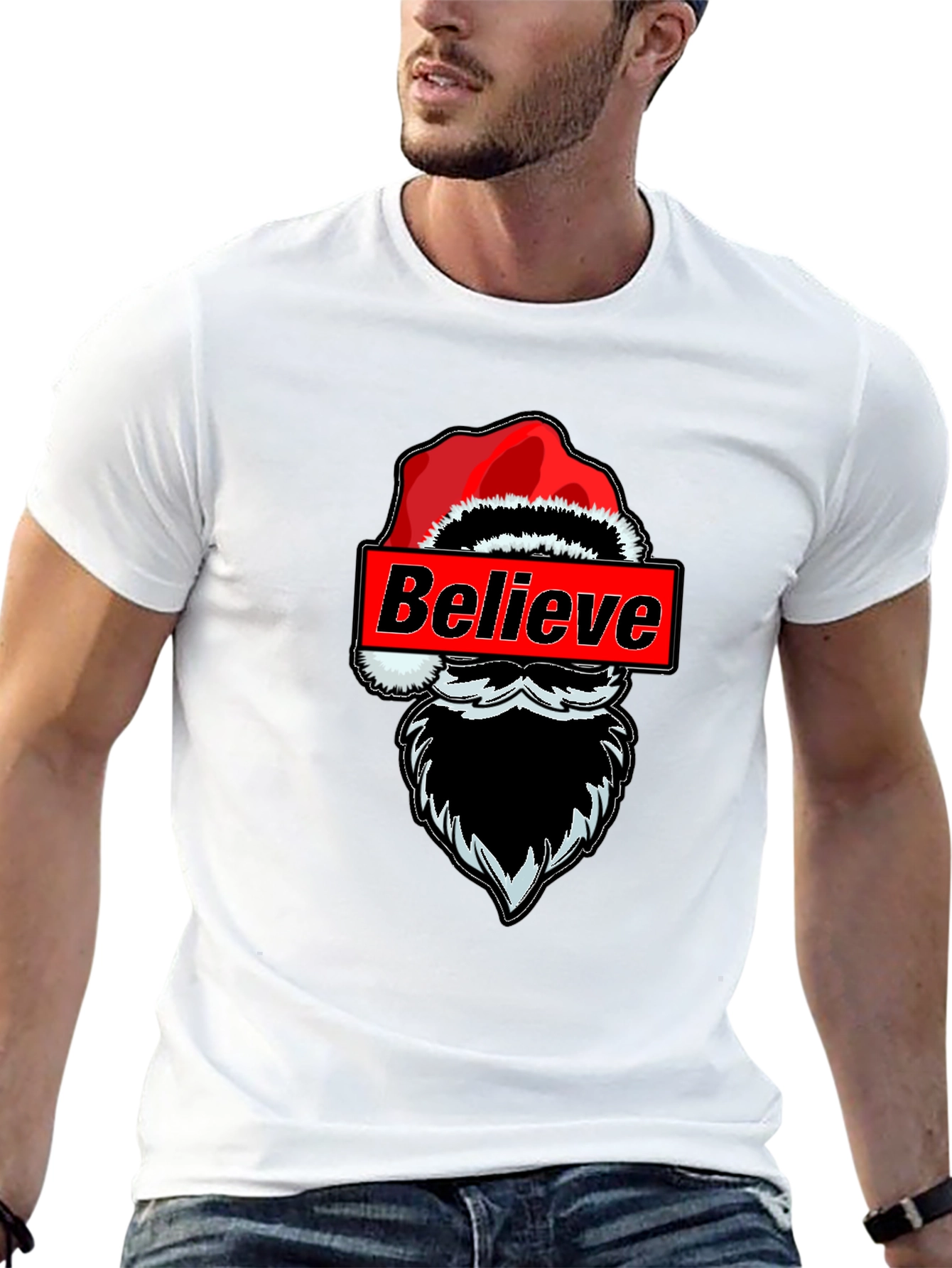 Believe Santa Graphic T-Shirt - Holiday Festive Tee
