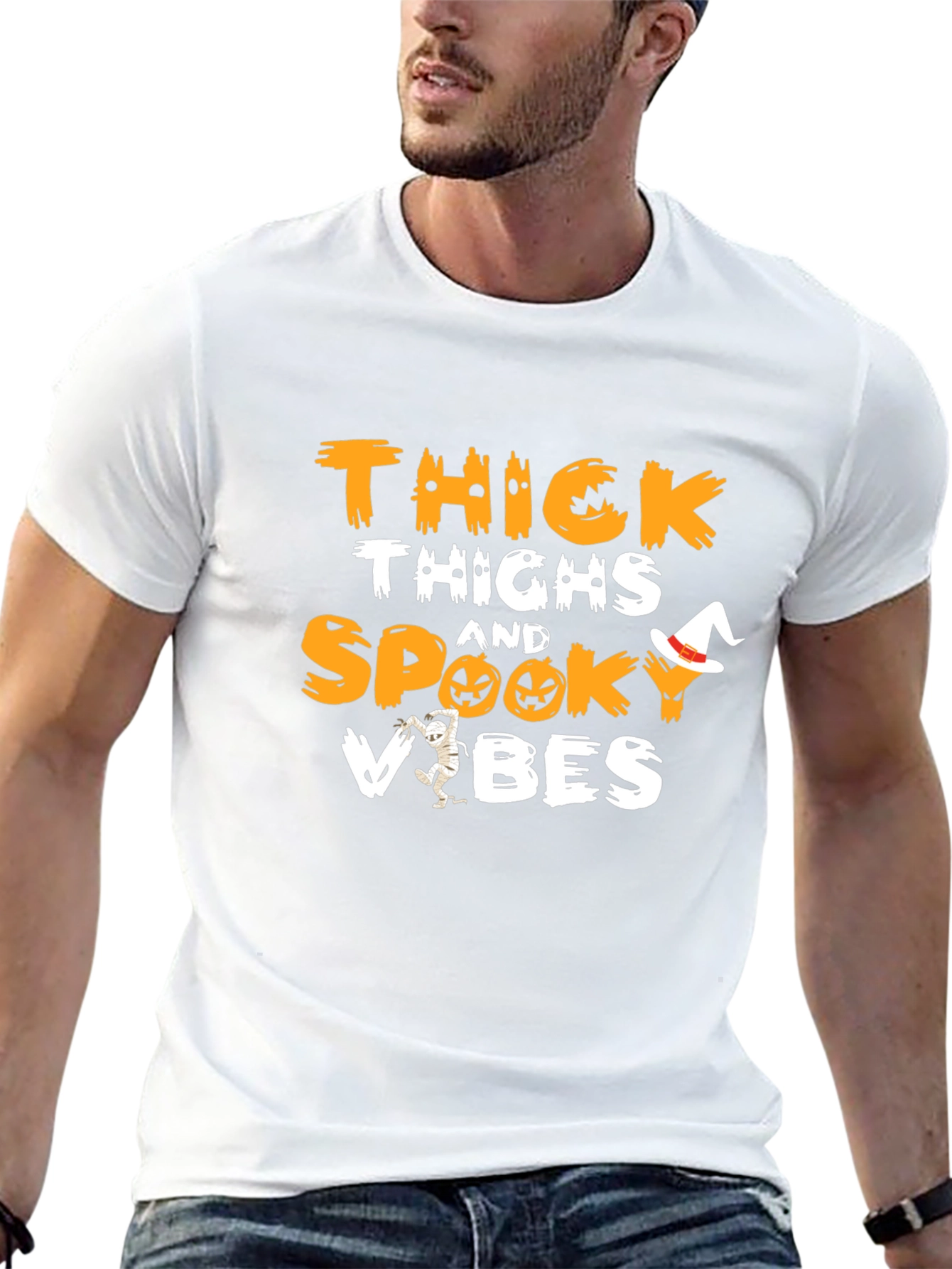 Thick Thighs & Spooky Vibes Halloween T-Shirt