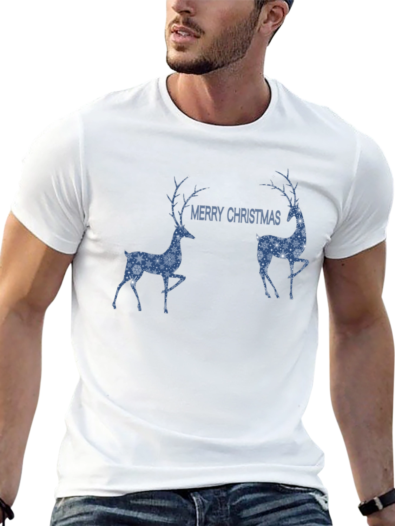 Merry Christmas Deer Graphic Tee - Holiday Festive Shirt