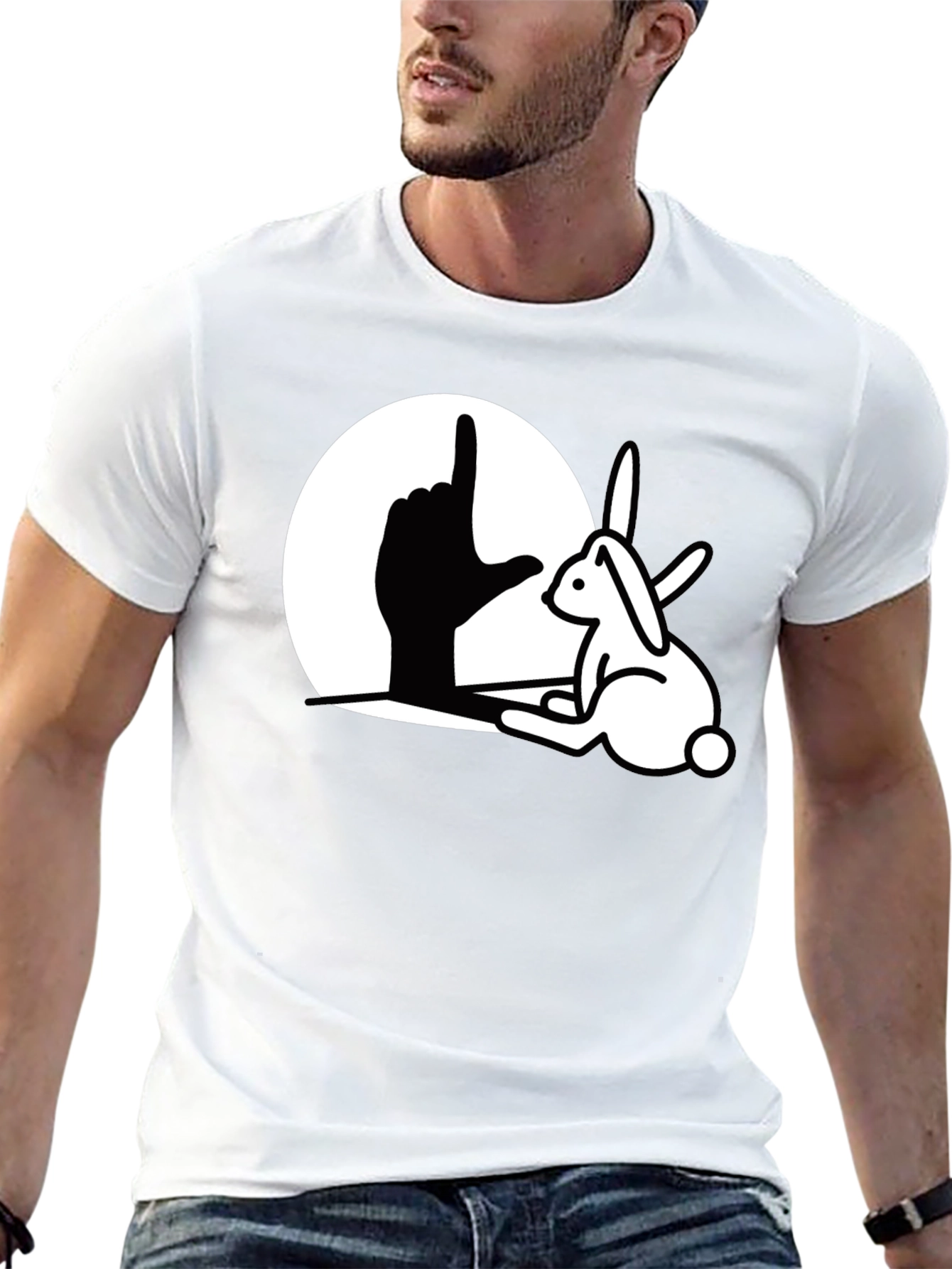 Rabbit Shadow T-Shirt - Black Cotton Blend Unique Design