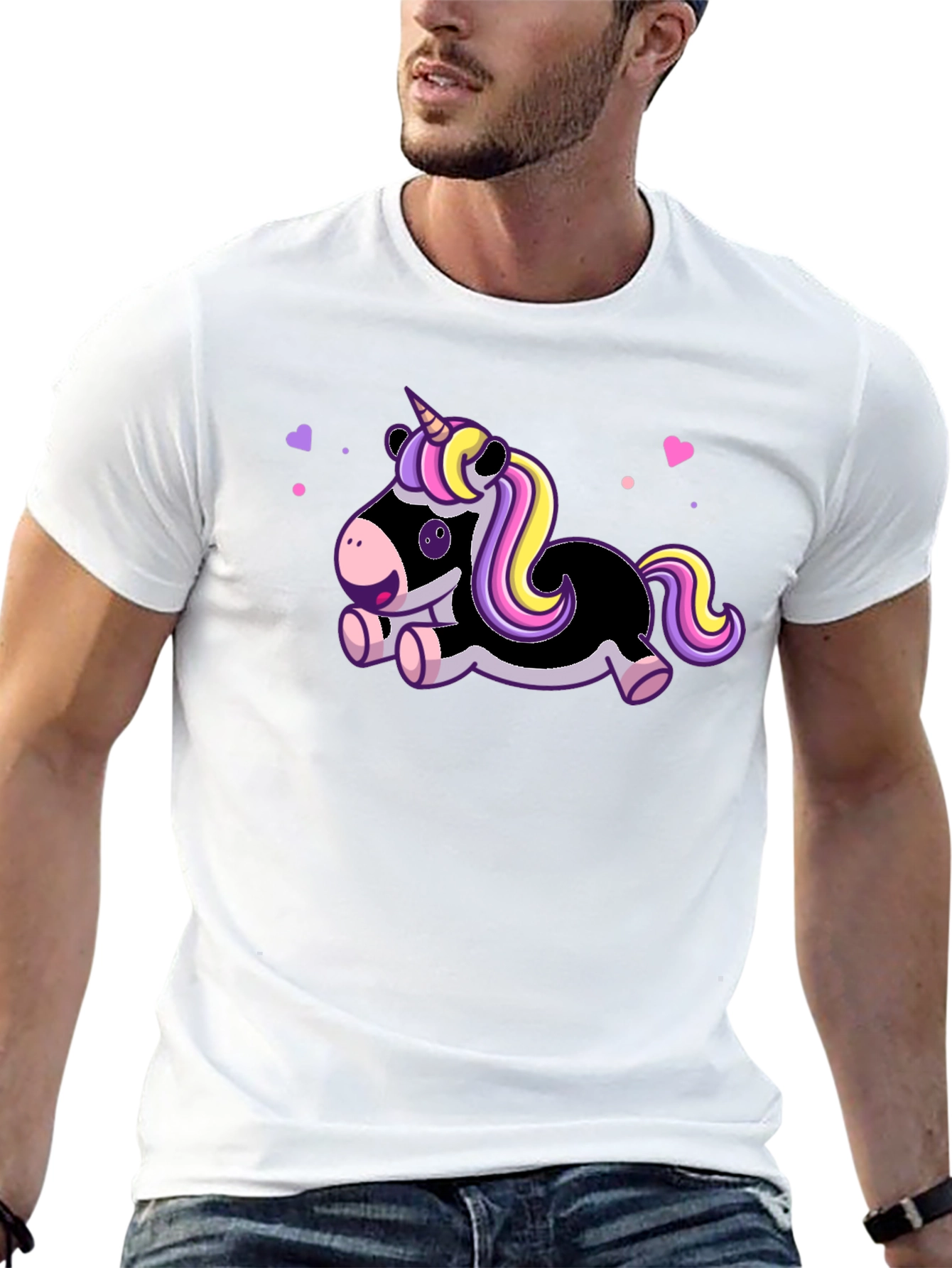 Cute Cartoon Unicorn Black T-Shirt