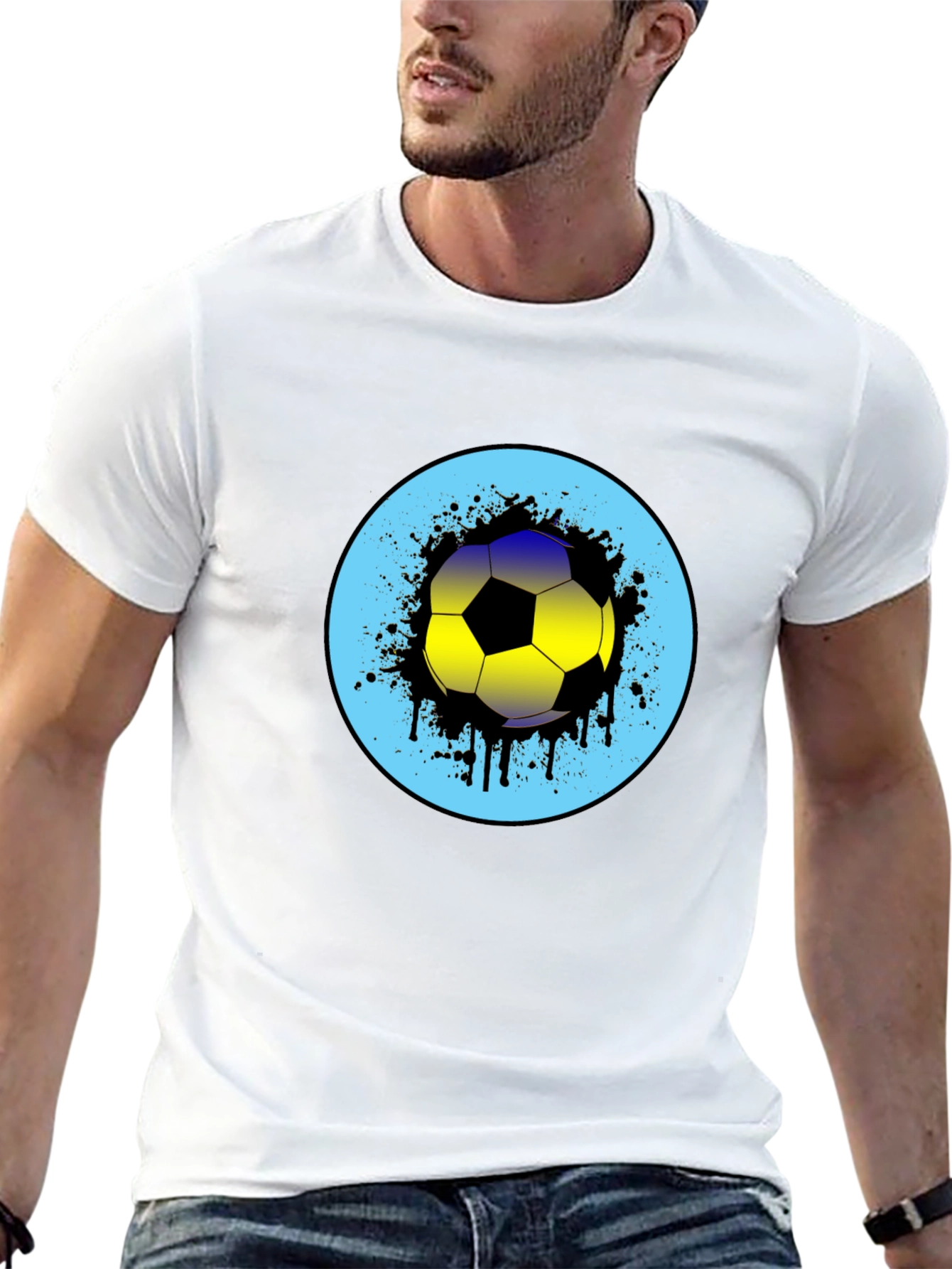 Soccer Ball Graphic Print Mens Black T-Shirt