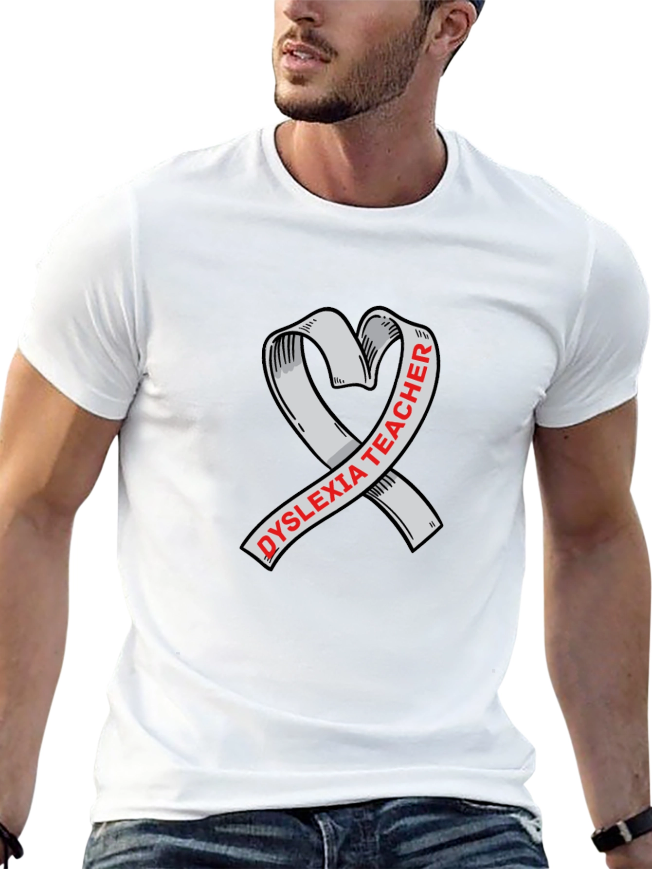 Dyslexia Teacher Ribbon Heart Graphic Tee