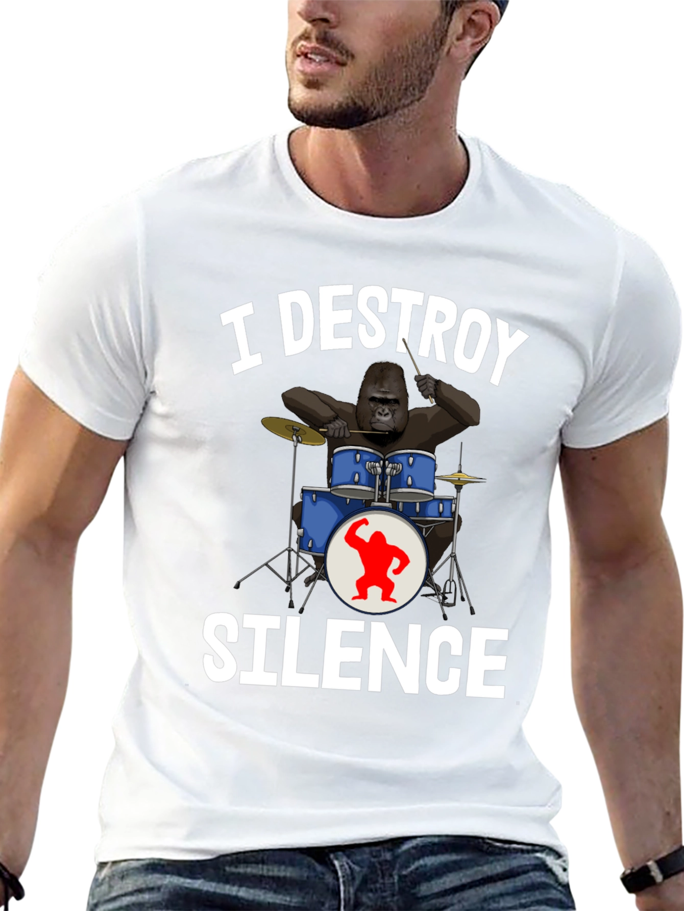 I Destroy Silence Gorilla Drummer T-Shirt