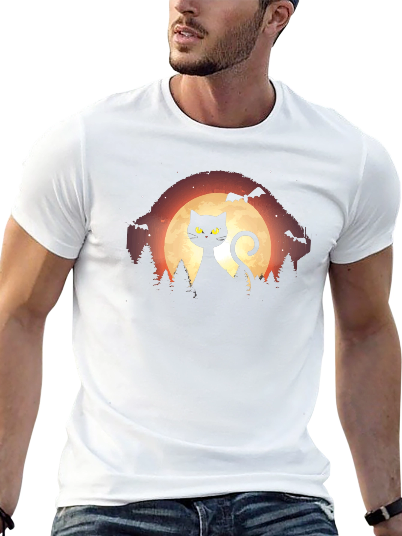 Halloween Black Cat Moon T-Shirt