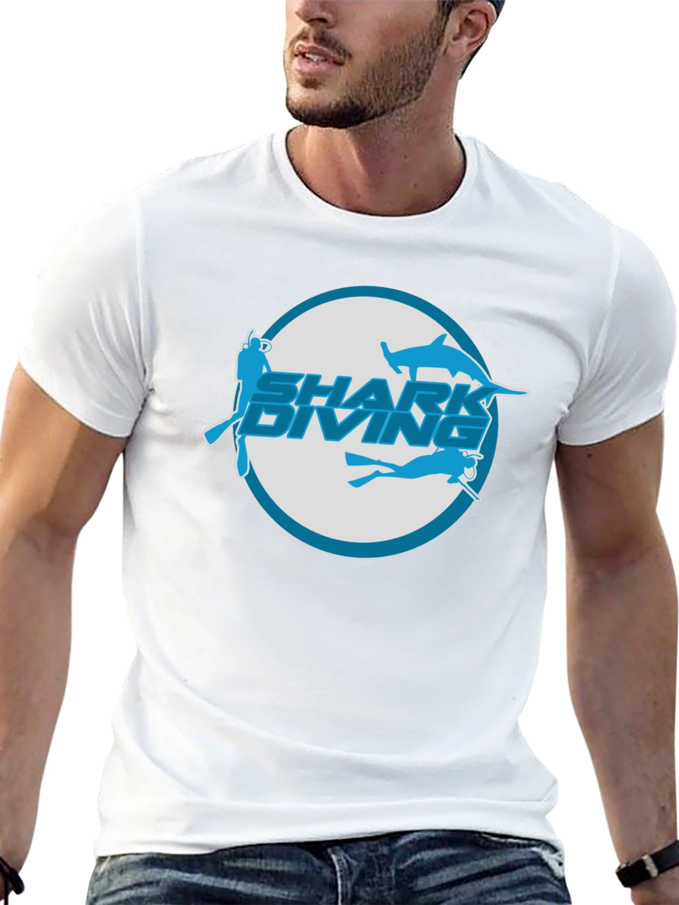 Shark Diving Graphic T-Shirt - Black