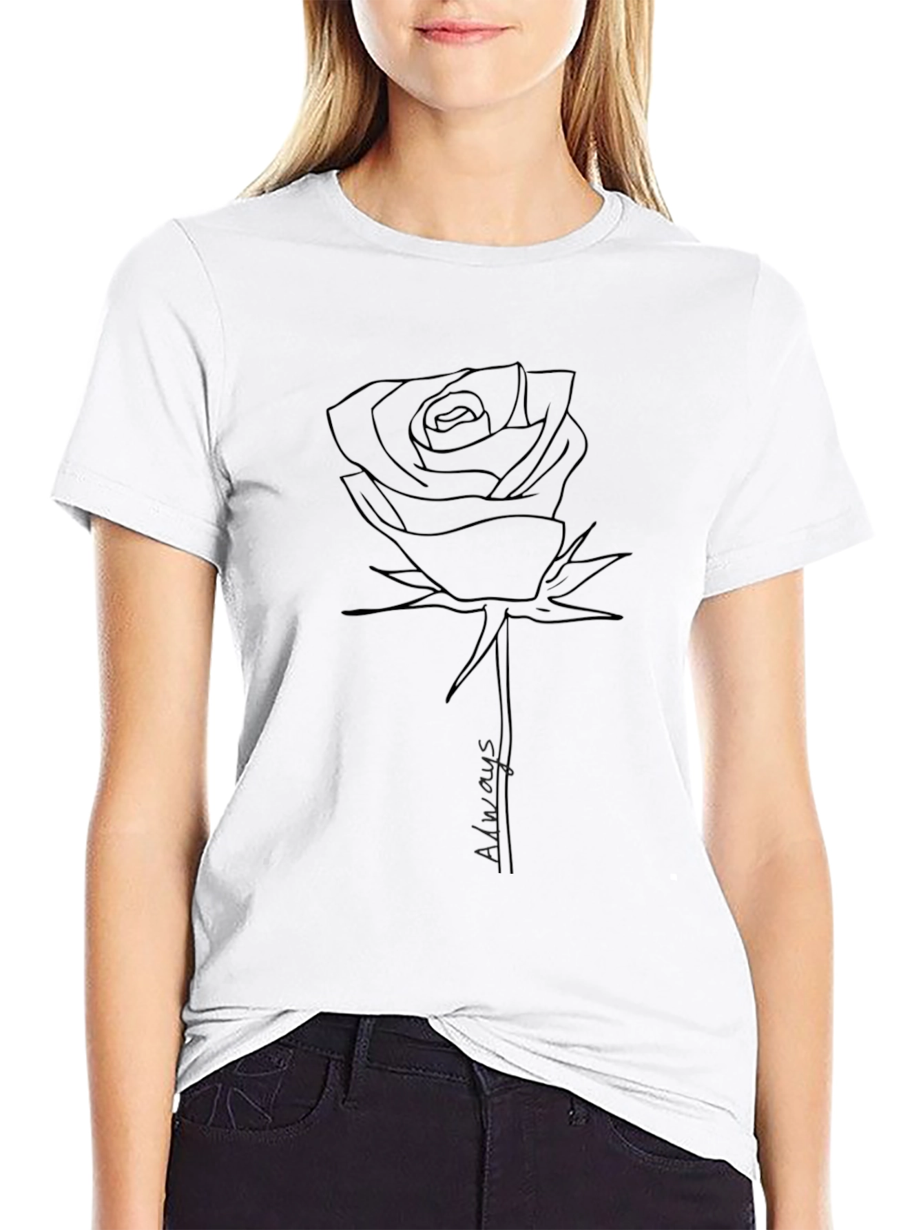 Rose Line Art Graphic Tee - Always