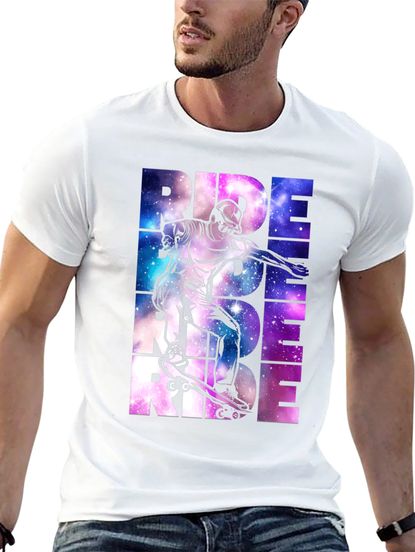 Skateboarding Ride Graphic Tee - Galaxy Design