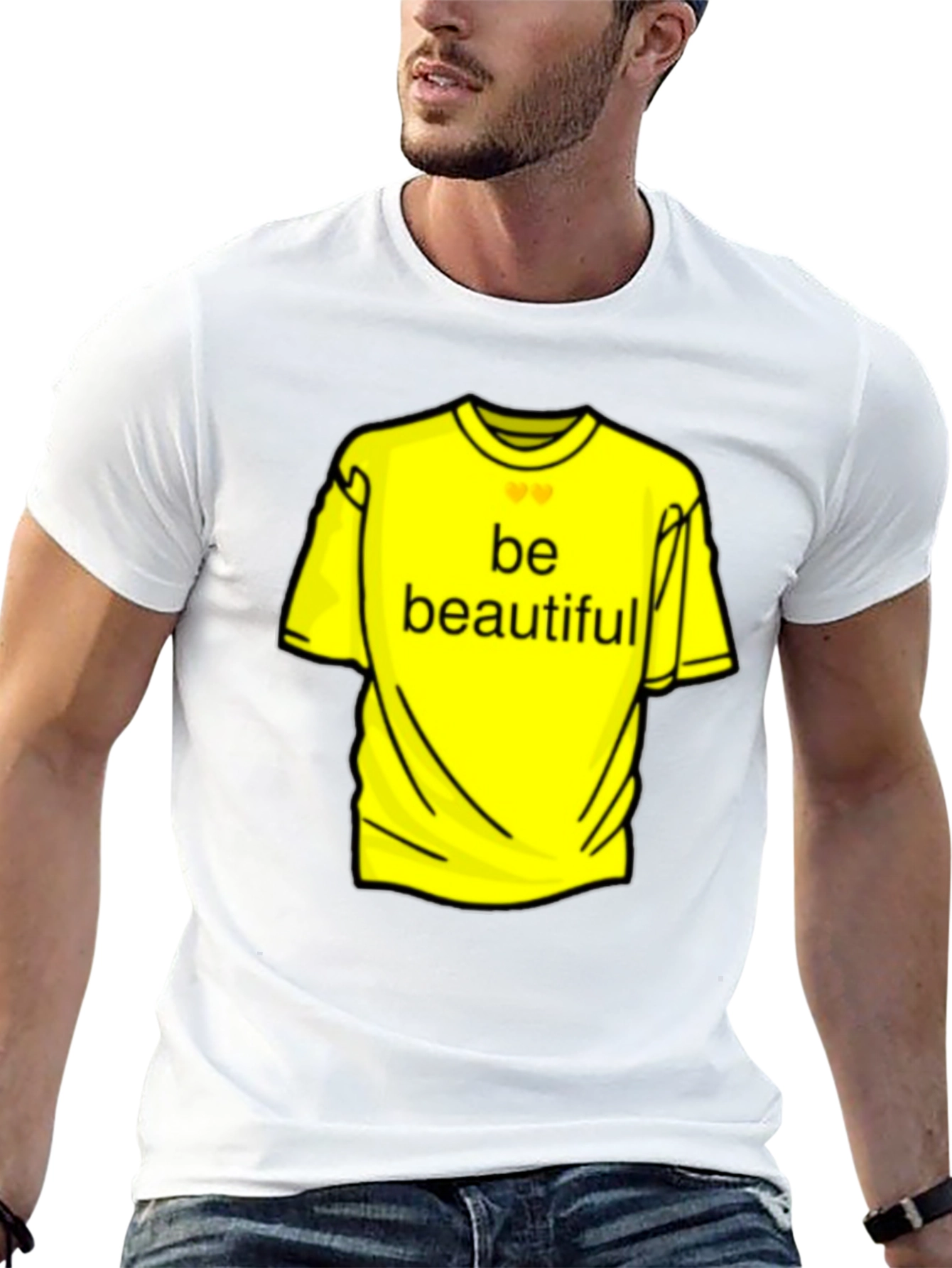 Be Beautiful Yellow Graphic Tee - Black Casual T-Shirt