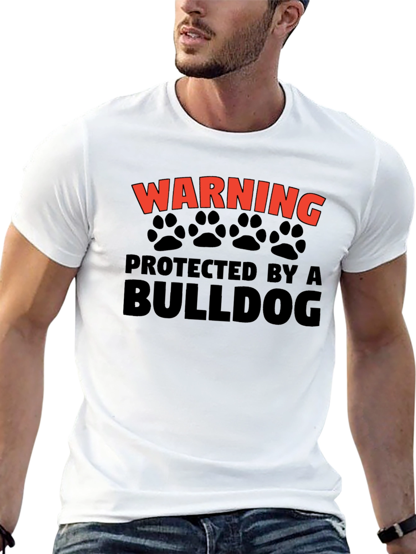 Warning Protected by a Bulldog Graphic T-Shirt