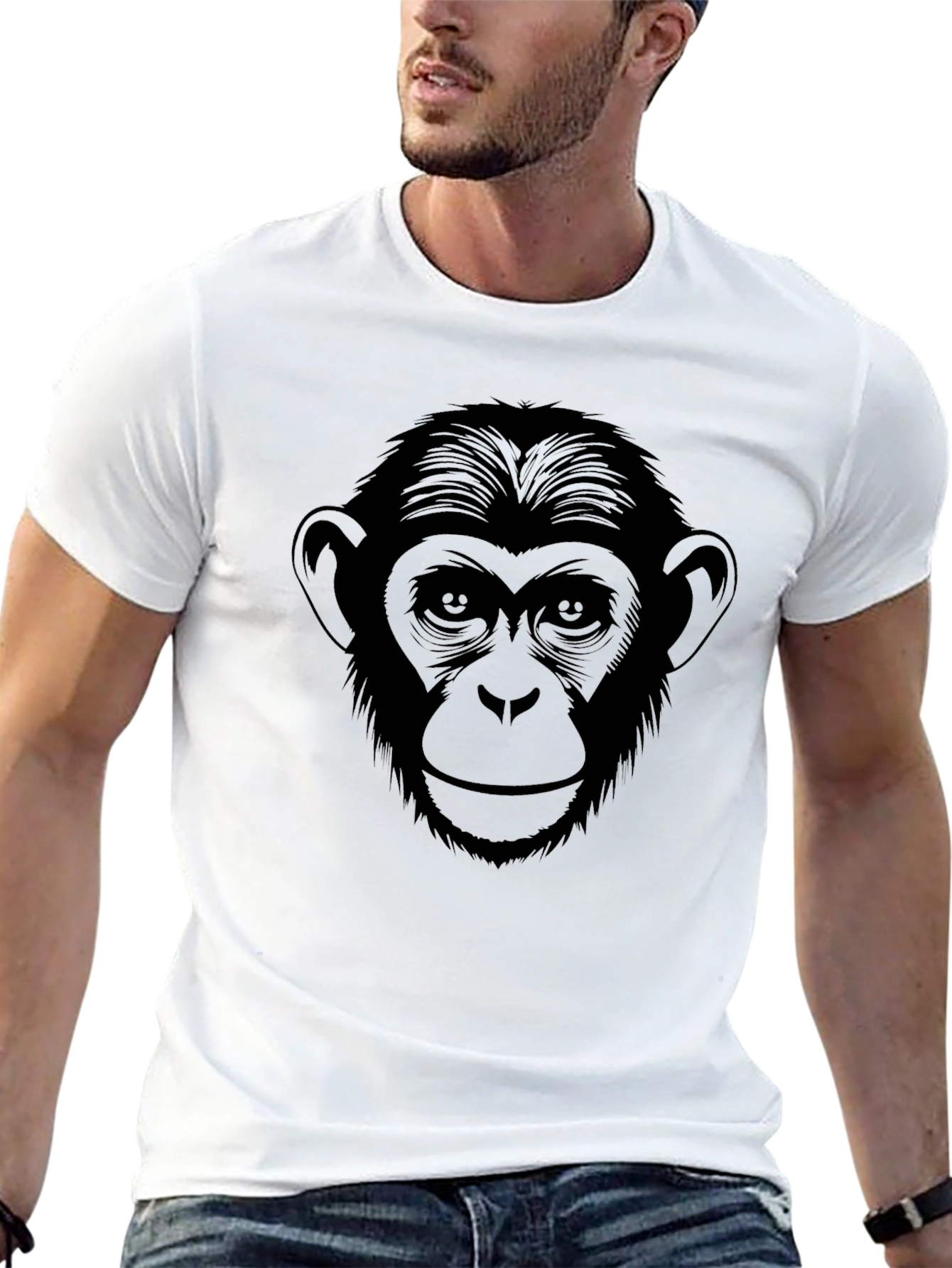 Chimpanzee Graphic Tee - Black Cotton T-Shirt