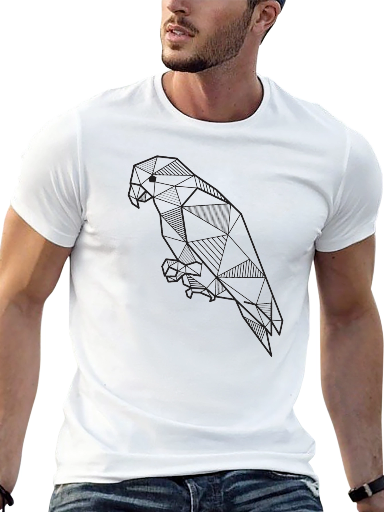 Geometric Parrot Graphic Print Black T-Shirt