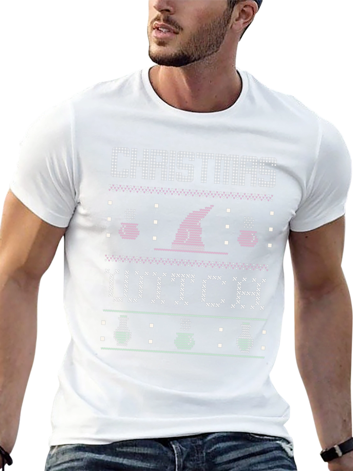 Christmas Witch Ugly Sweater Style Graphic Tee