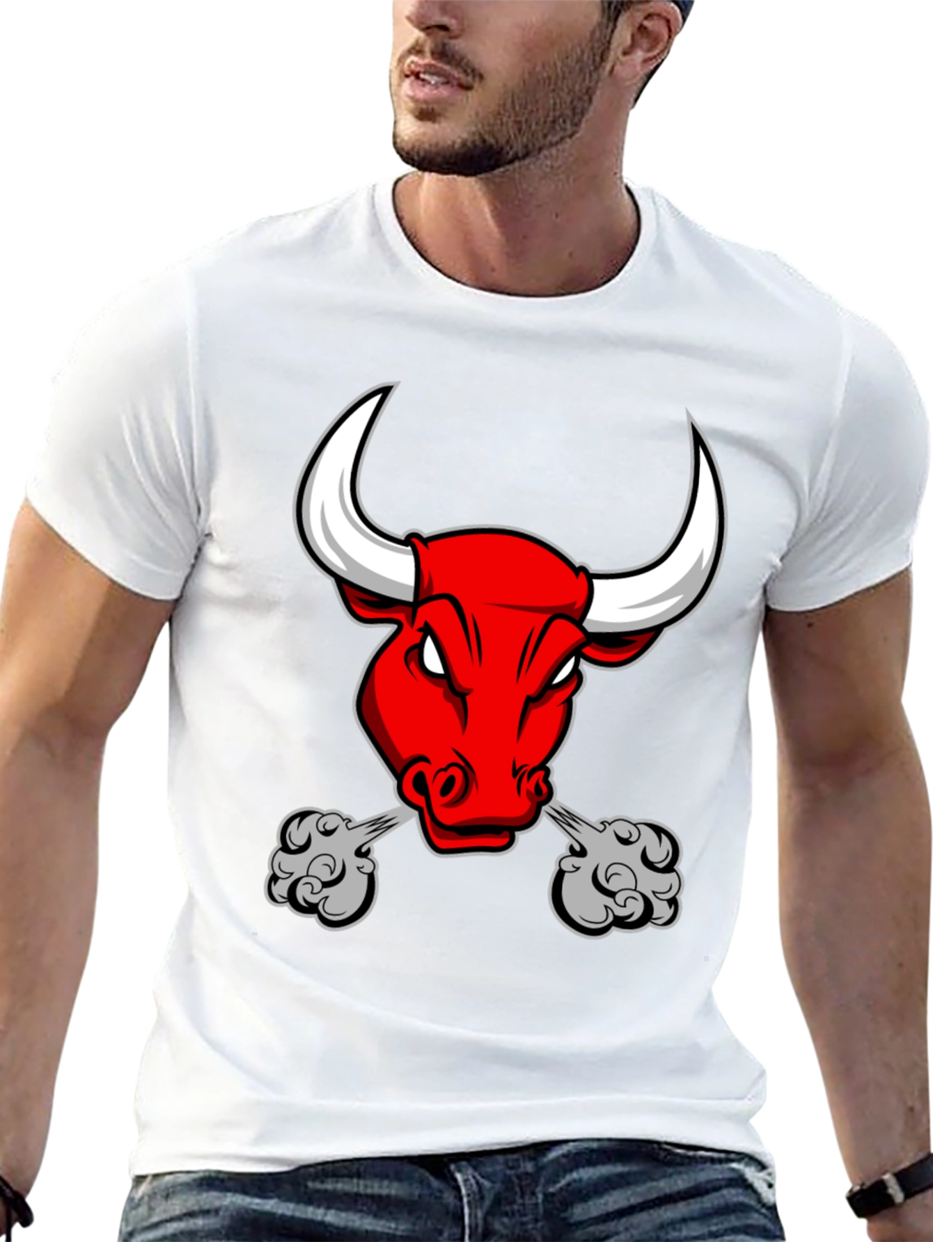 Mens Black T-Shirt with Angry Bull Graphic