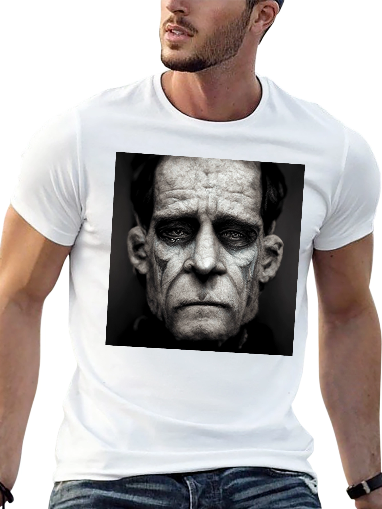 Black T-Shirt with Sad Clown Face Graphic