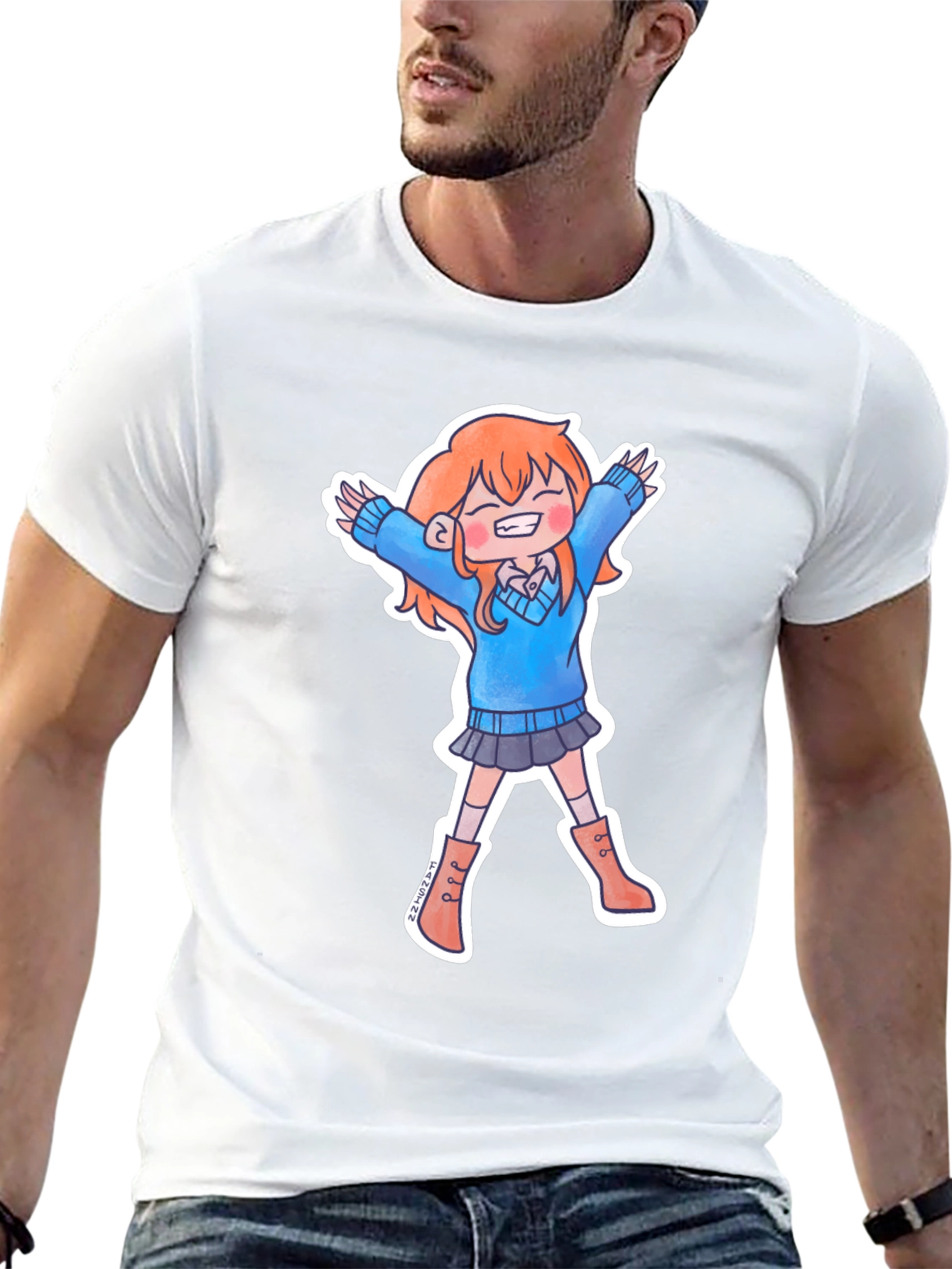 Cute Anime Girl Black T-Shirt