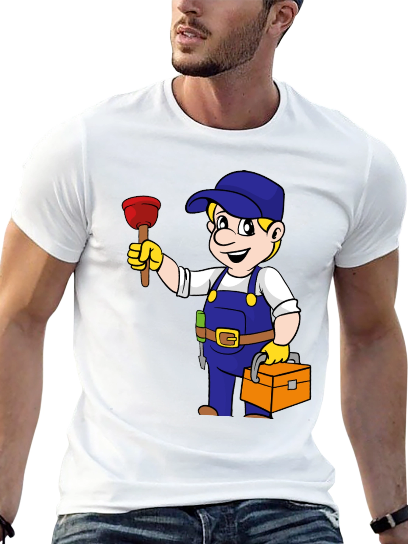 Plumber Cartoon Graphic Black T-Shirt