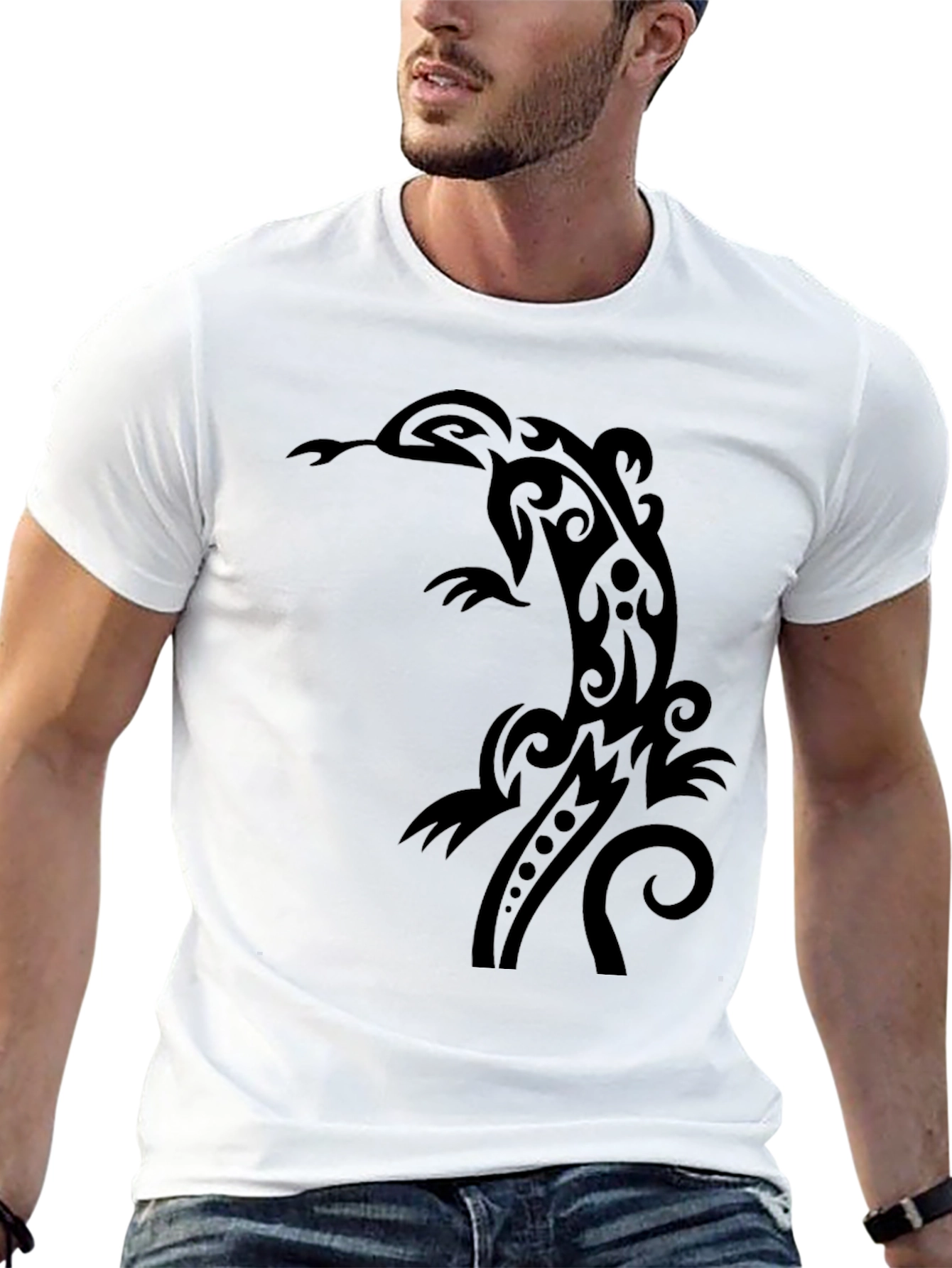 Tribal Lizard Graphic Tee - Cool Black T-Shirt