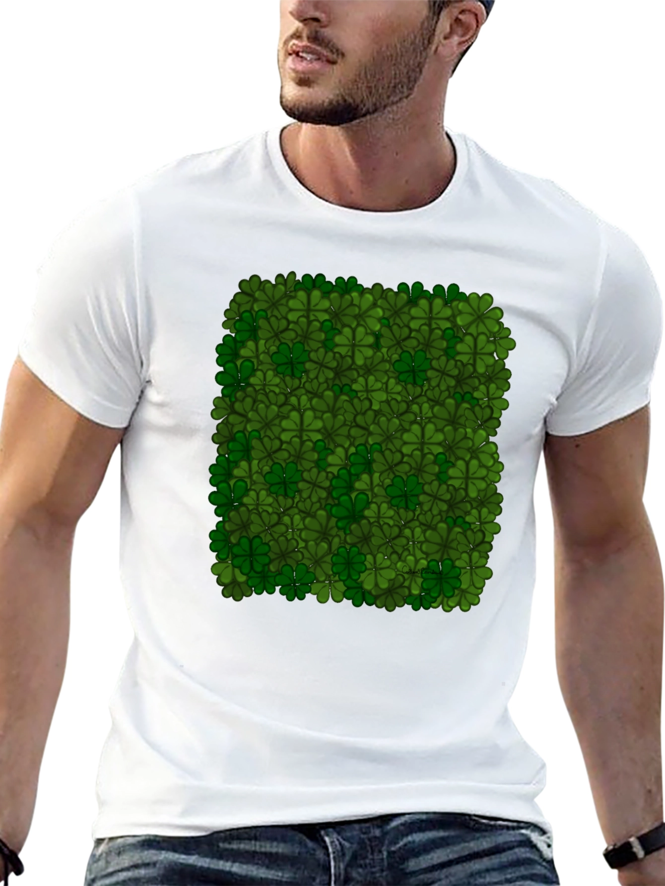 Lucky Clover Pattern Black T-Shirt