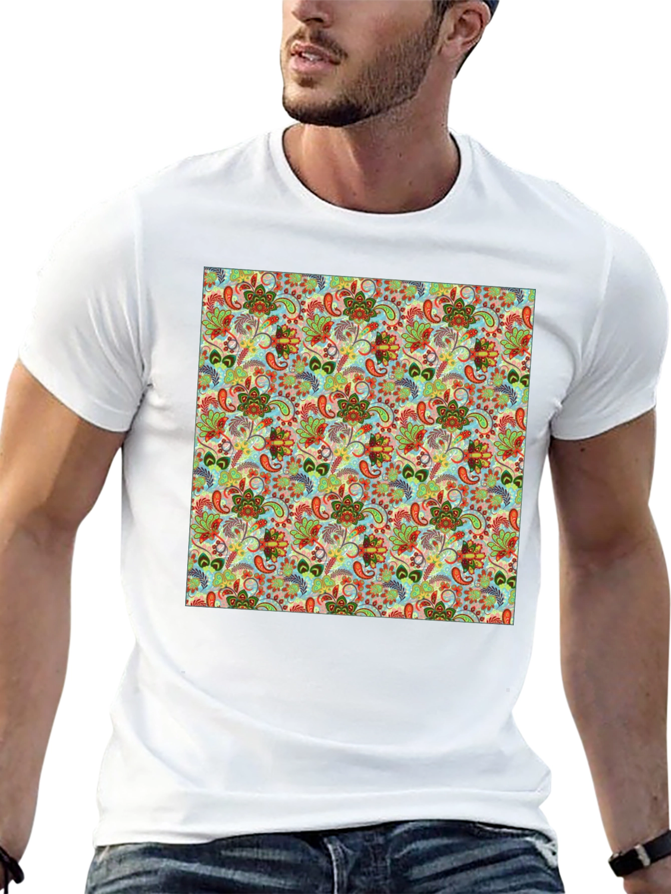 Floral Pattern Crew Neck Tee