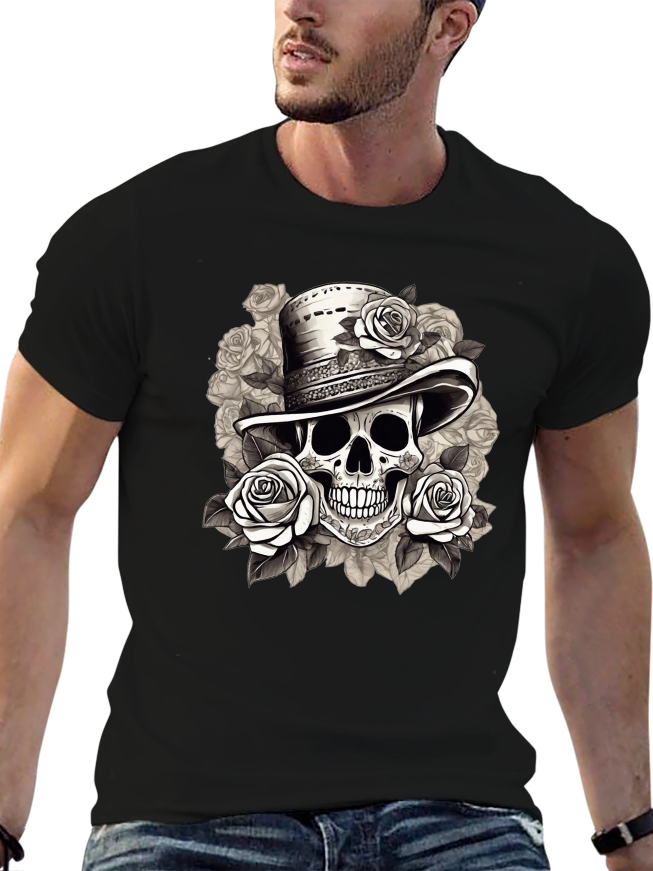 Skull & Roses Graphic Tee - Stylish Mens T-Shirt