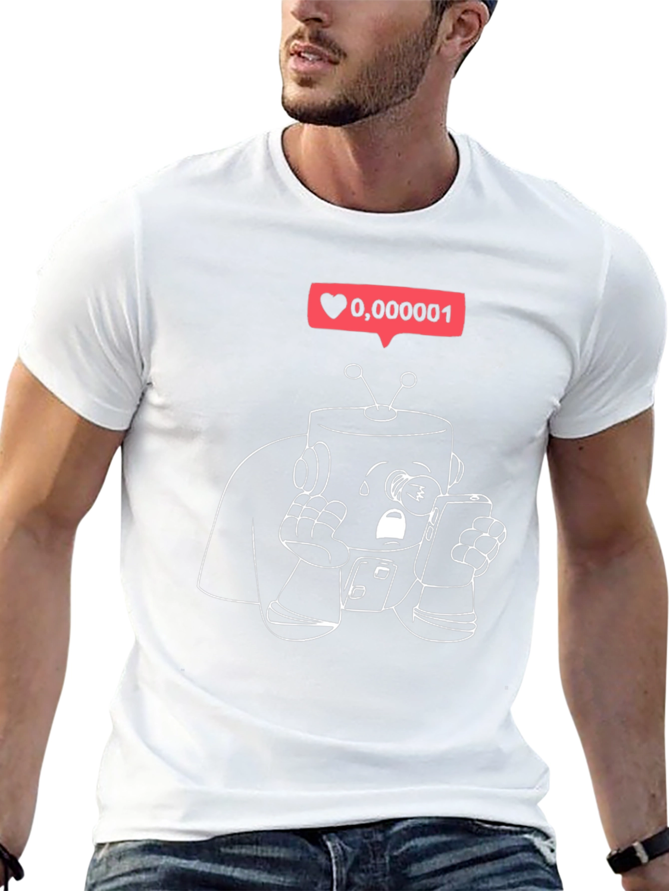 Sad Robot Phone Addict T-Shirt