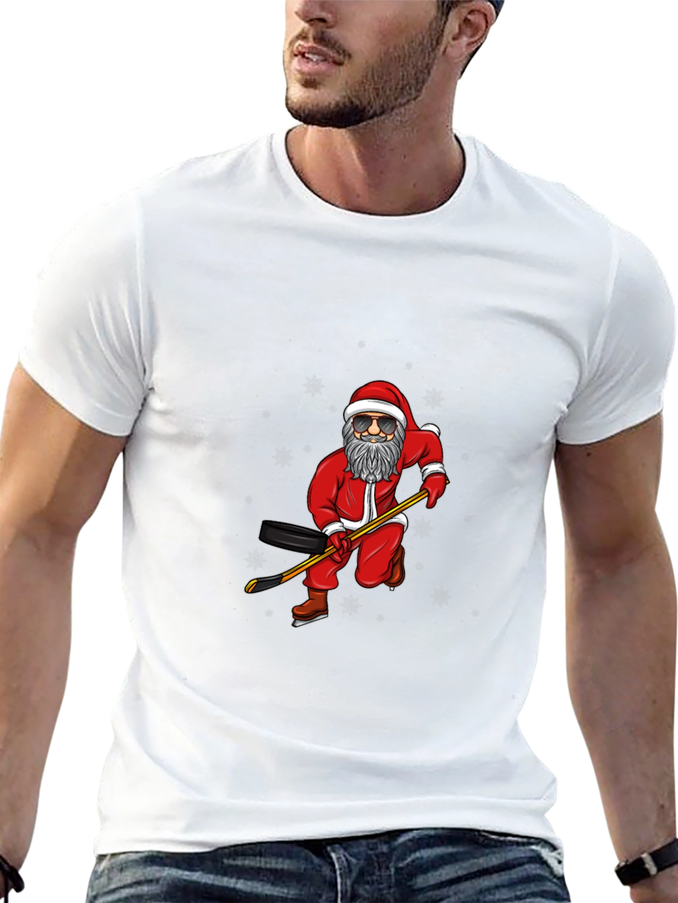 Santa Hockey Player Black T-Shirt