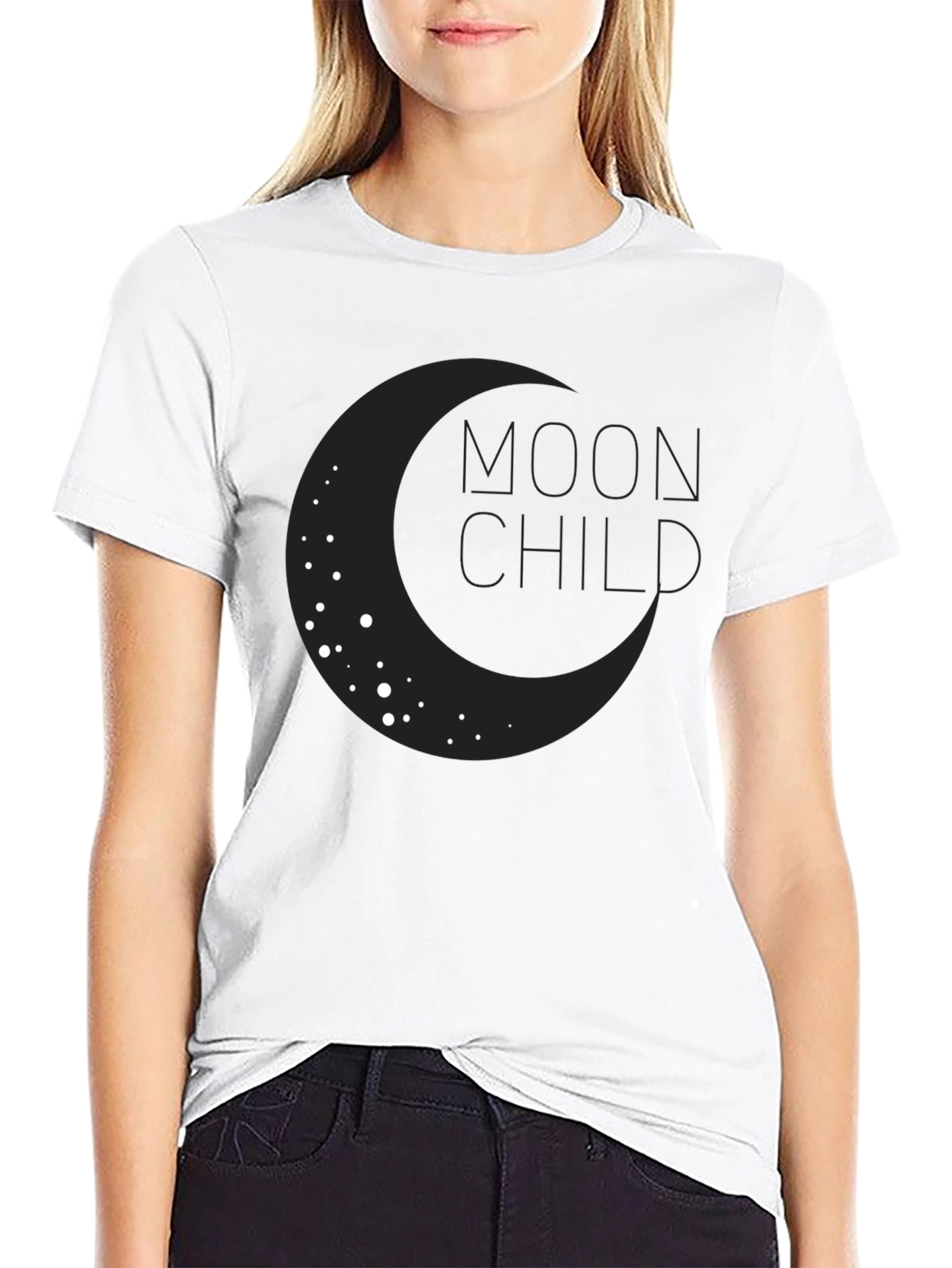 Moon Child Graphic Tee - Black Cotton T-Shirt
