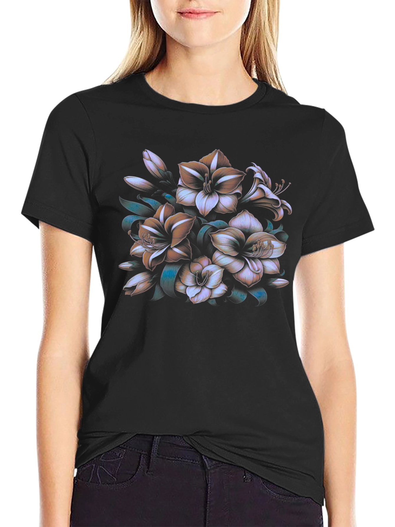 Floral Print Black T-Shirt - Stylish Casual Wear