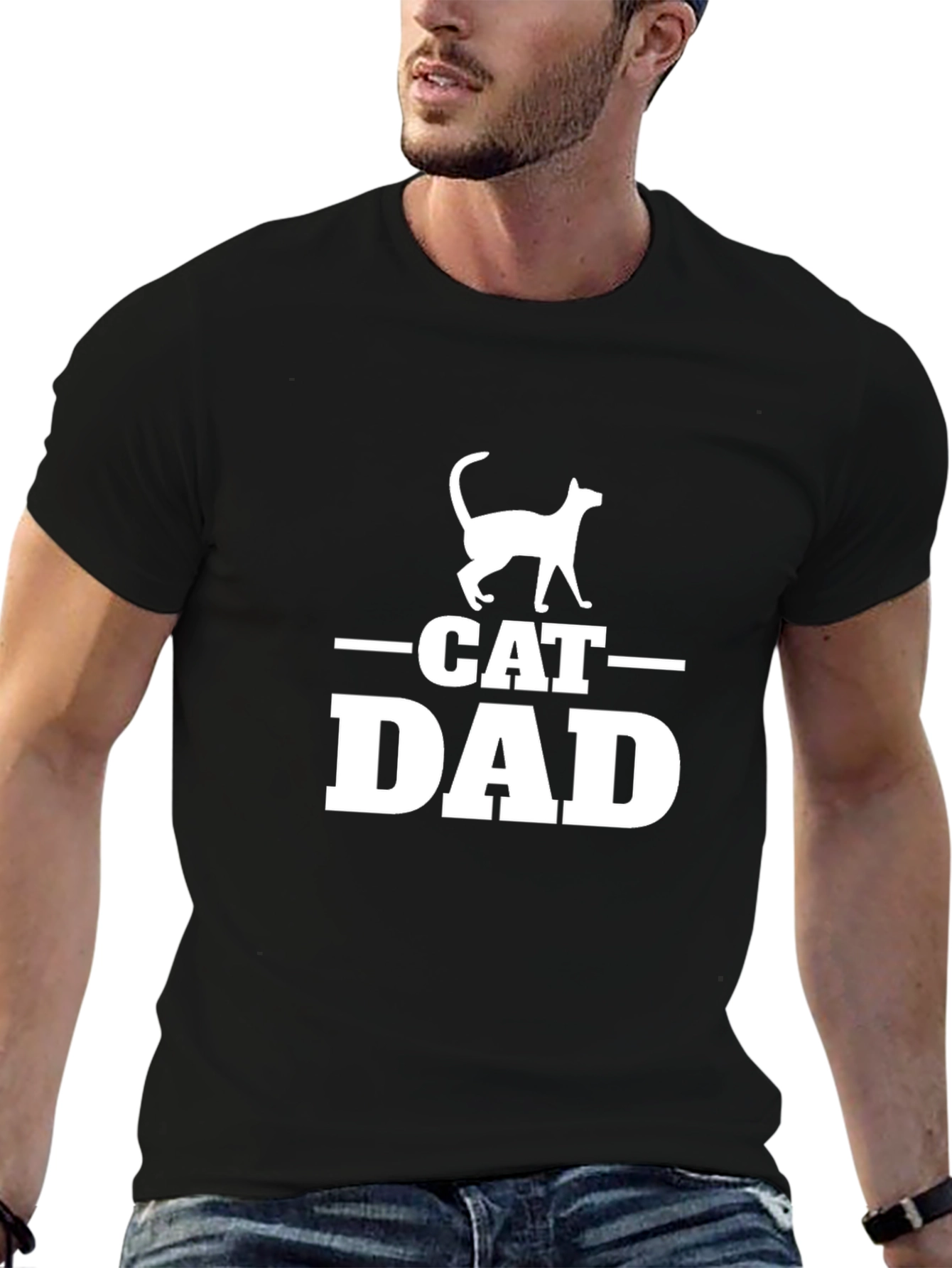 Cat Dad Graphic Tee - Black Cotton T-Shirt