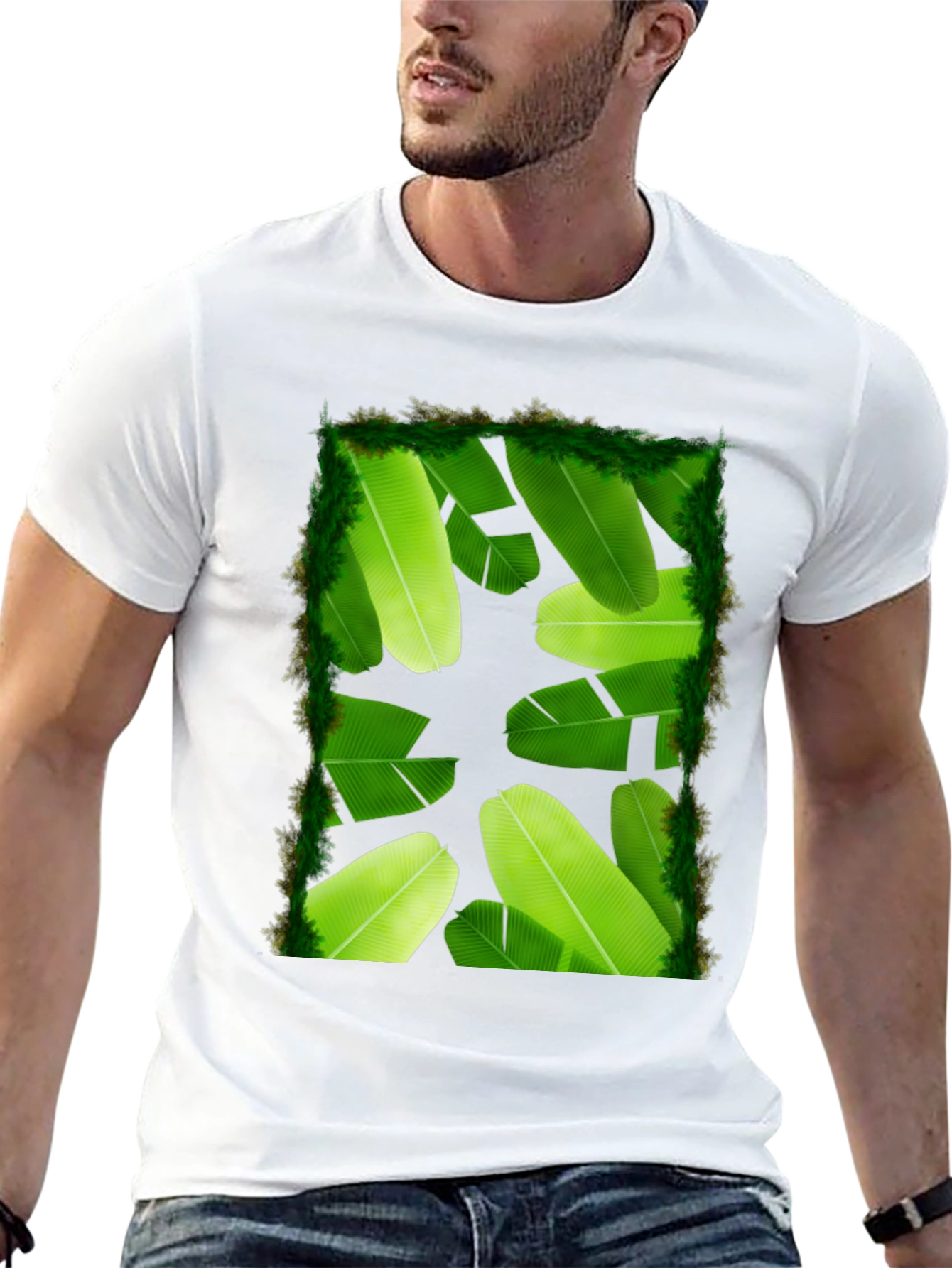 Banana Leaf Print Black T-Shirt