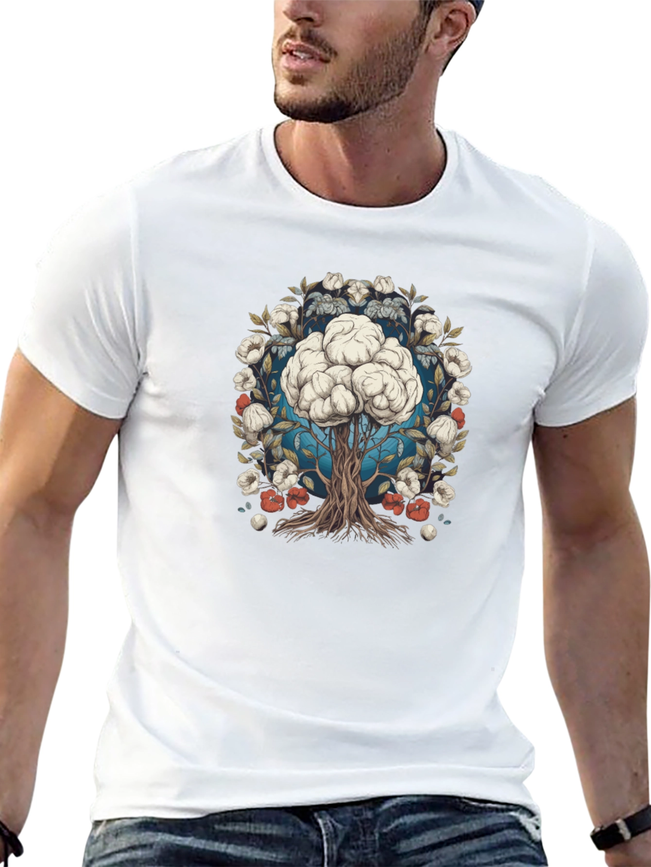 Brain Tree Graphic Tee - Black Cotton Blend T-Shirt