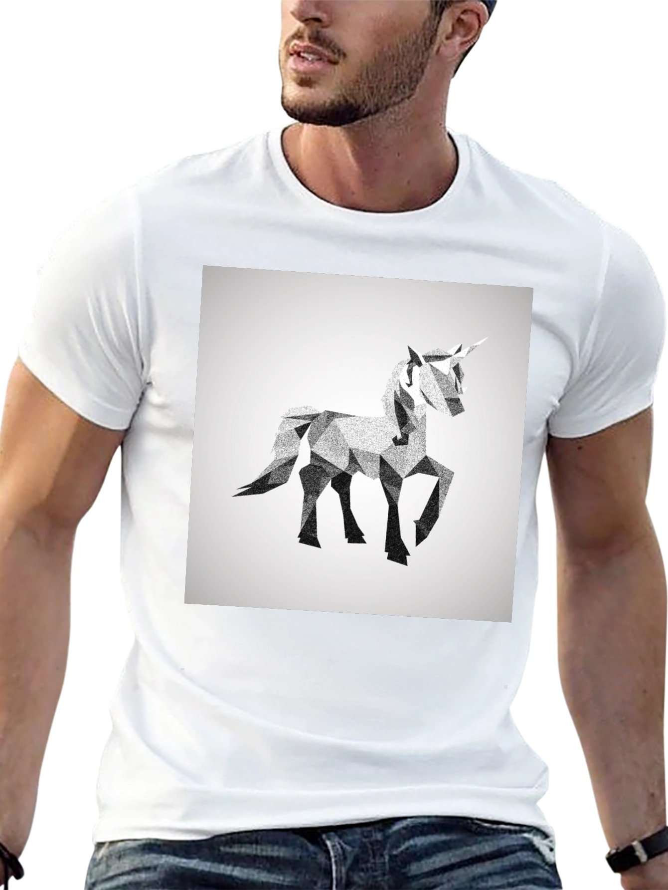 Geometric Unicorn Graphic Tee - Black