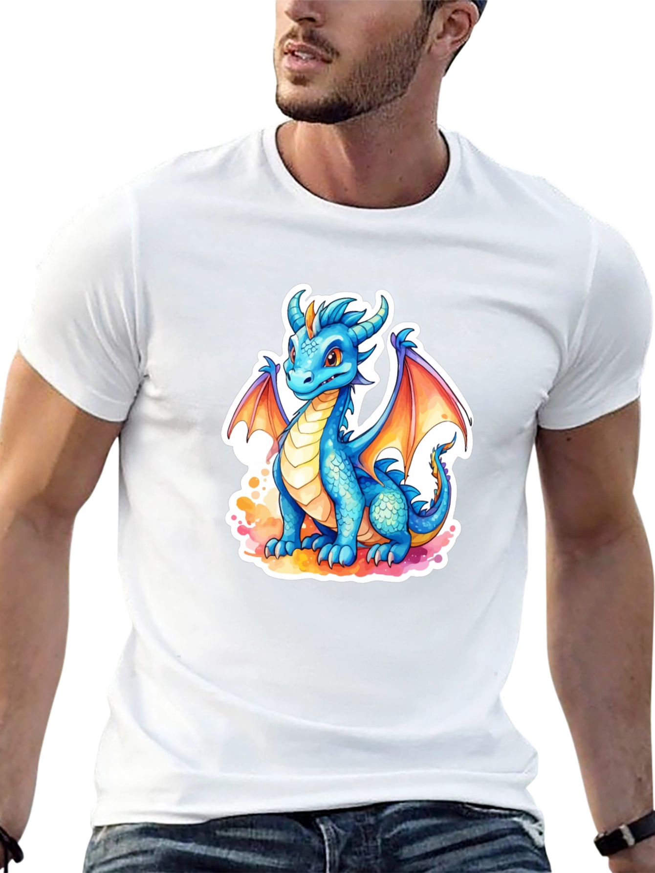 Cute Blue Dragon Graphic Tee - Fantasy T-Shirt