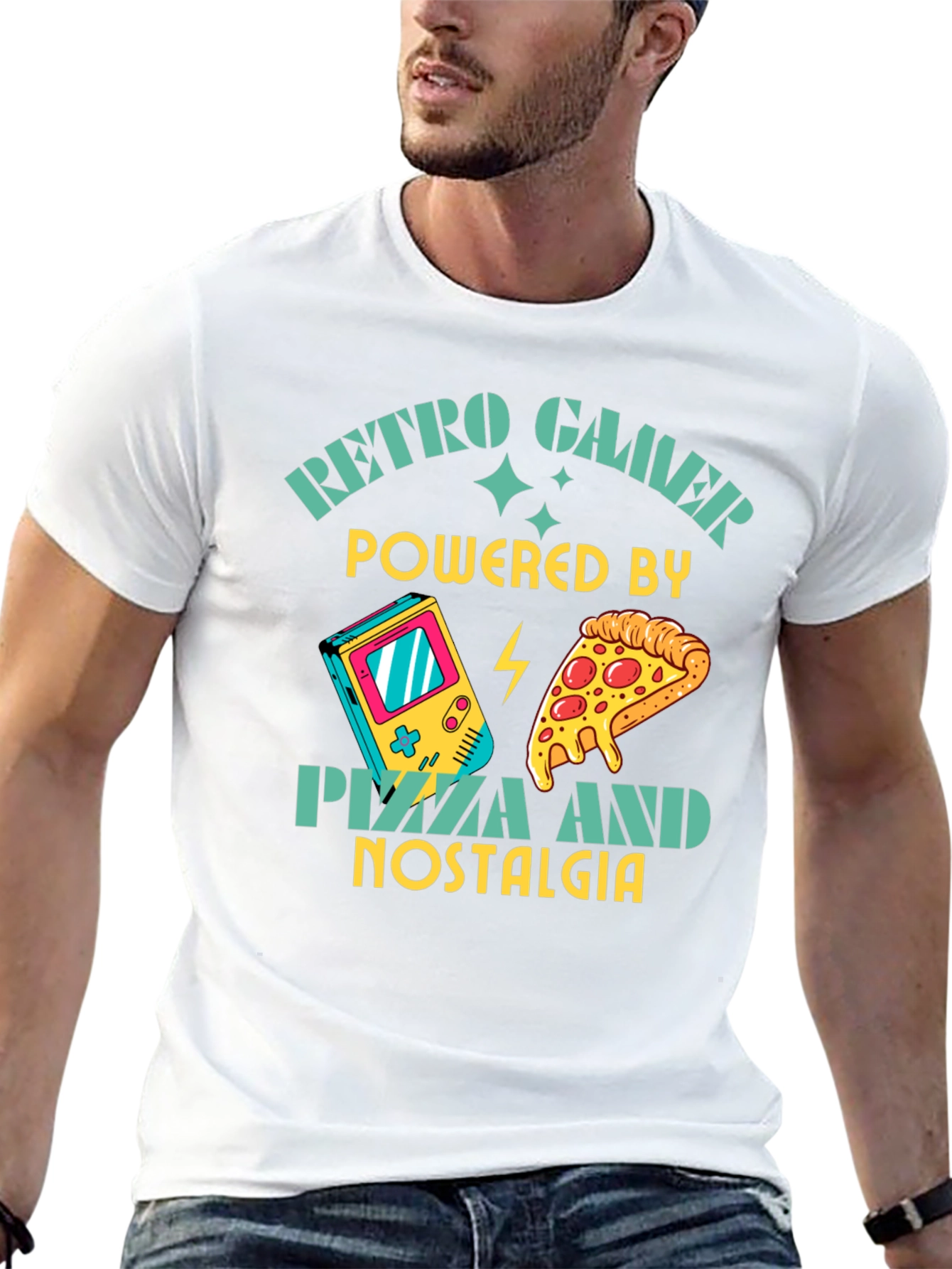 Retro Gamer Pizza Nostalgia Black T-Shirt