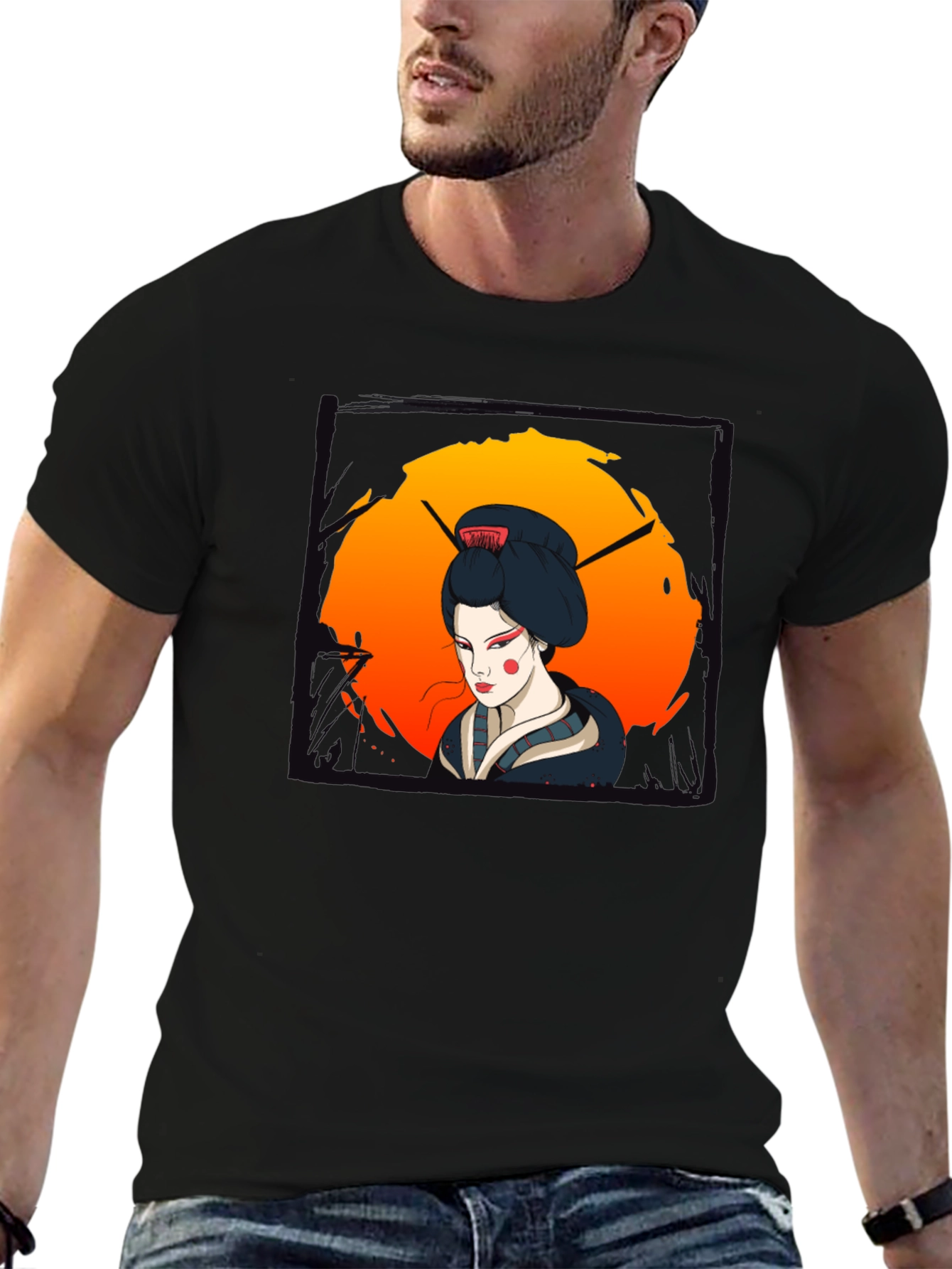 Geisha Graphic Print Black T-Shirt