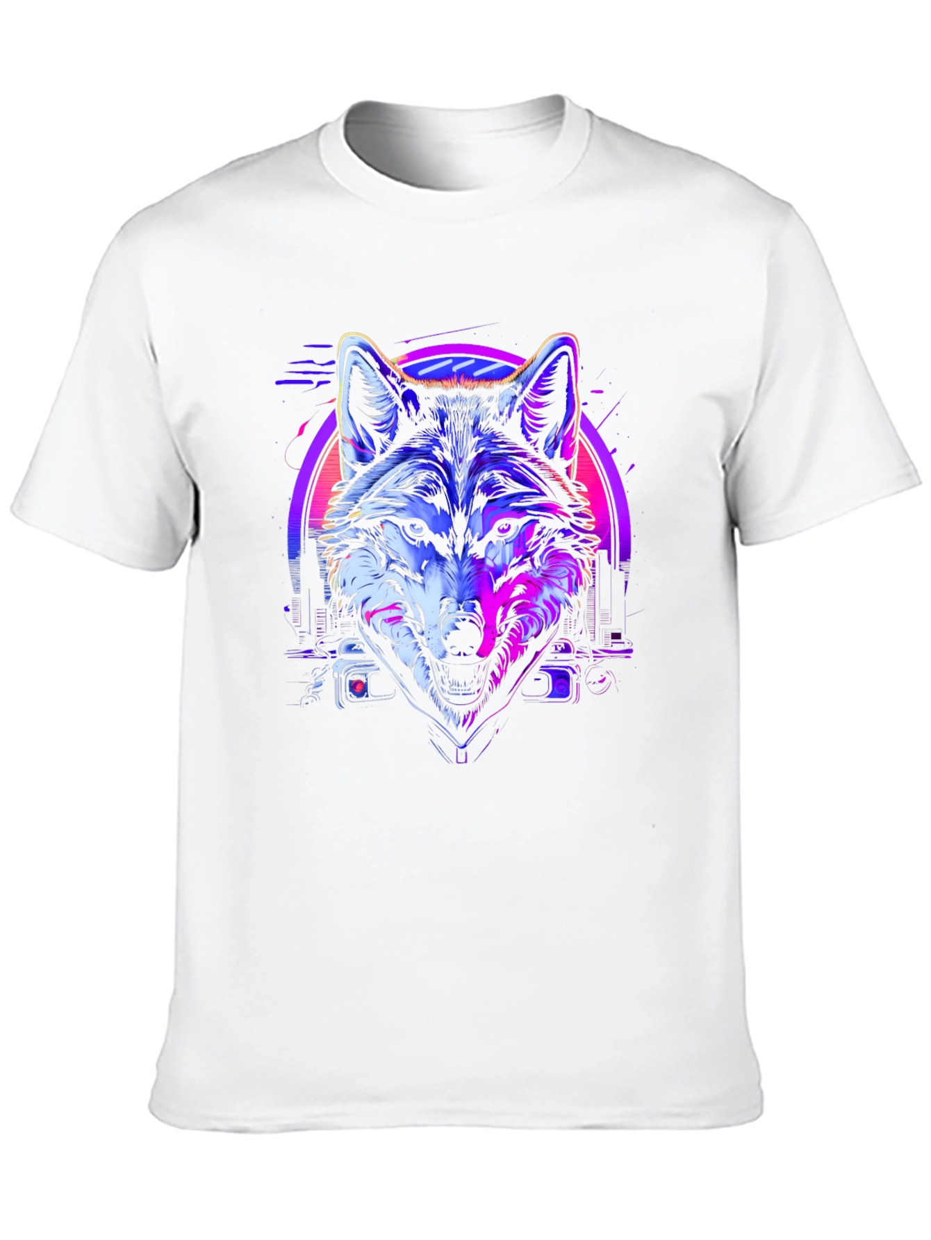 Neon Wolf Graphic Tee - Retro Style