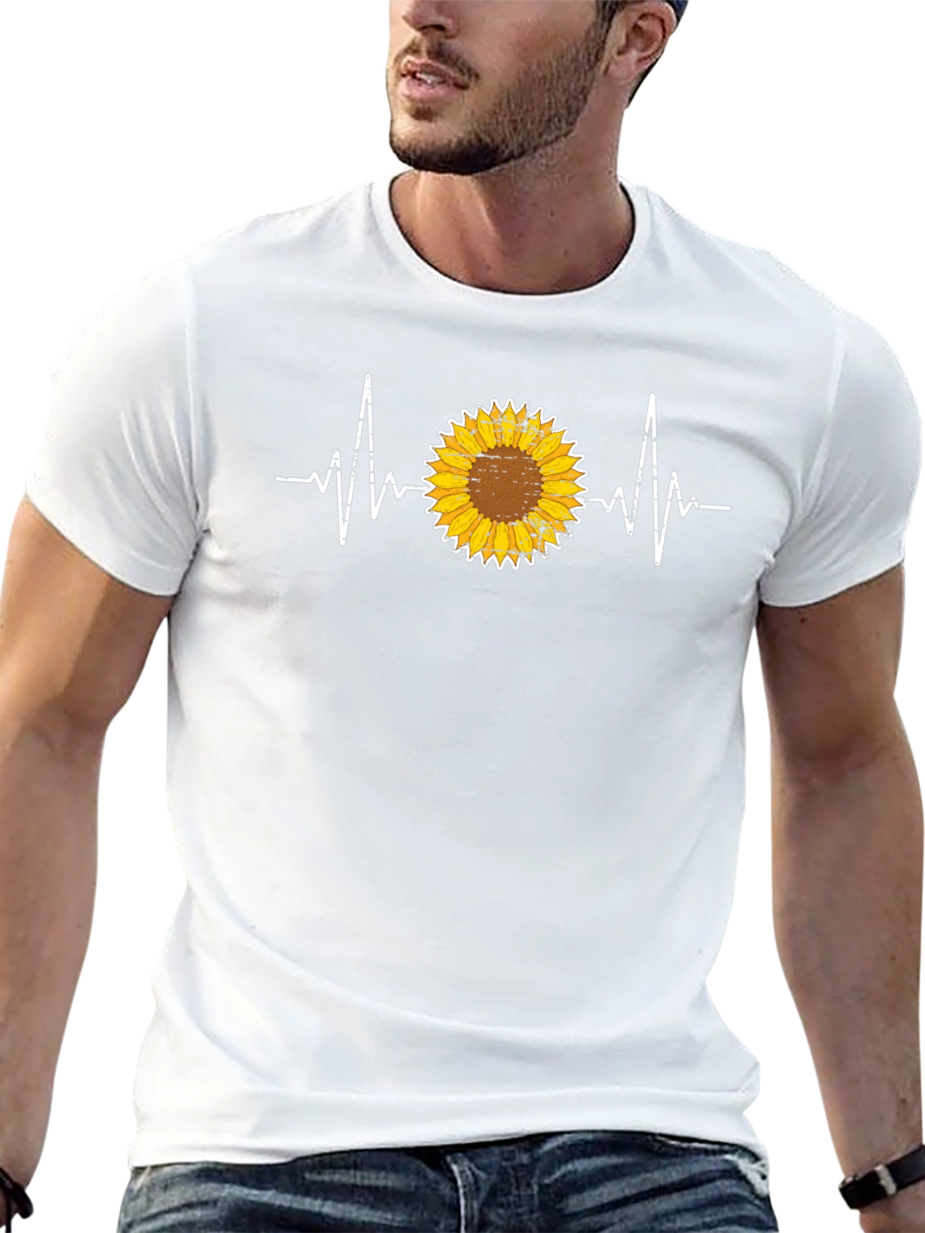 Sunflower Heartbeat Graphic Tee - Unisex Black T-Shirt