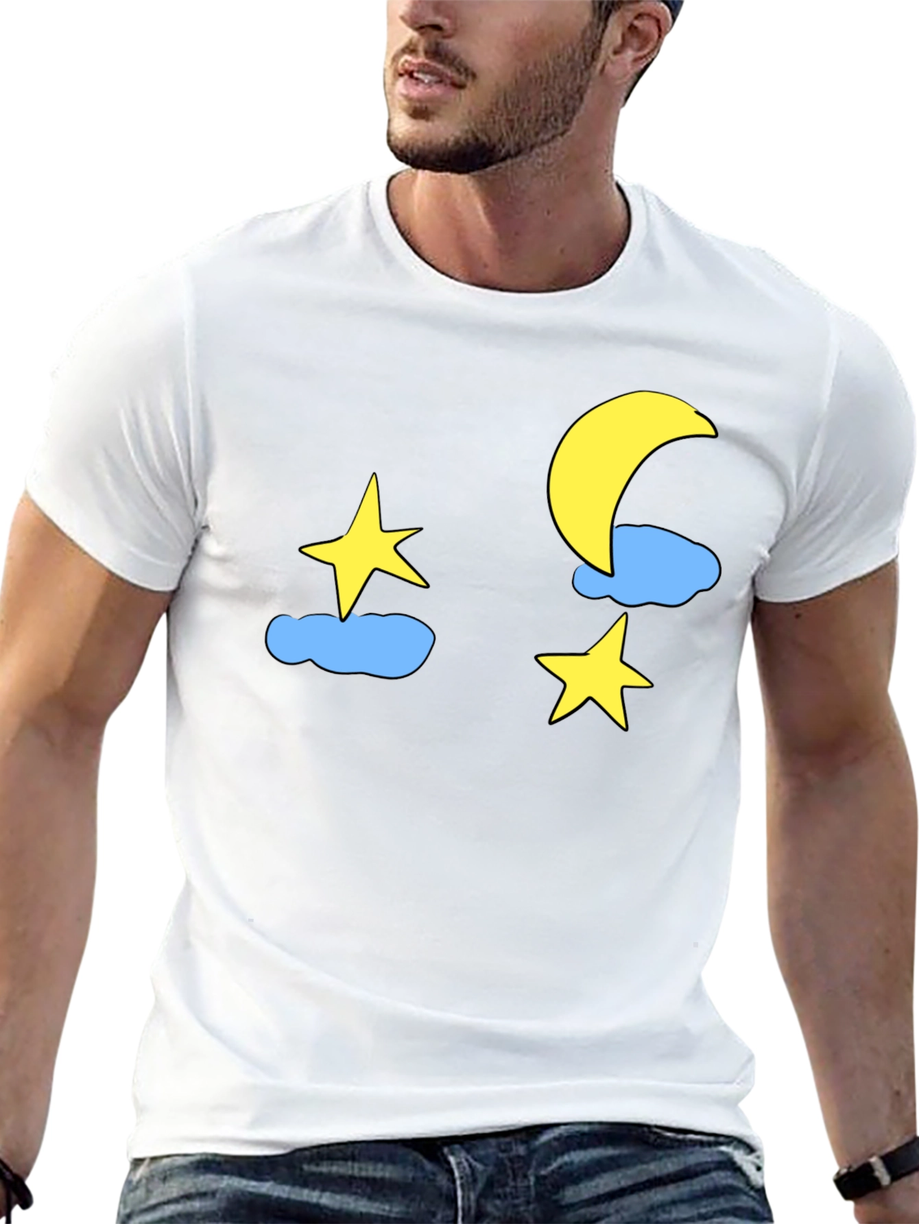 Night Sky Tee: Moon Stars & Clouds Graphic T-Shirt