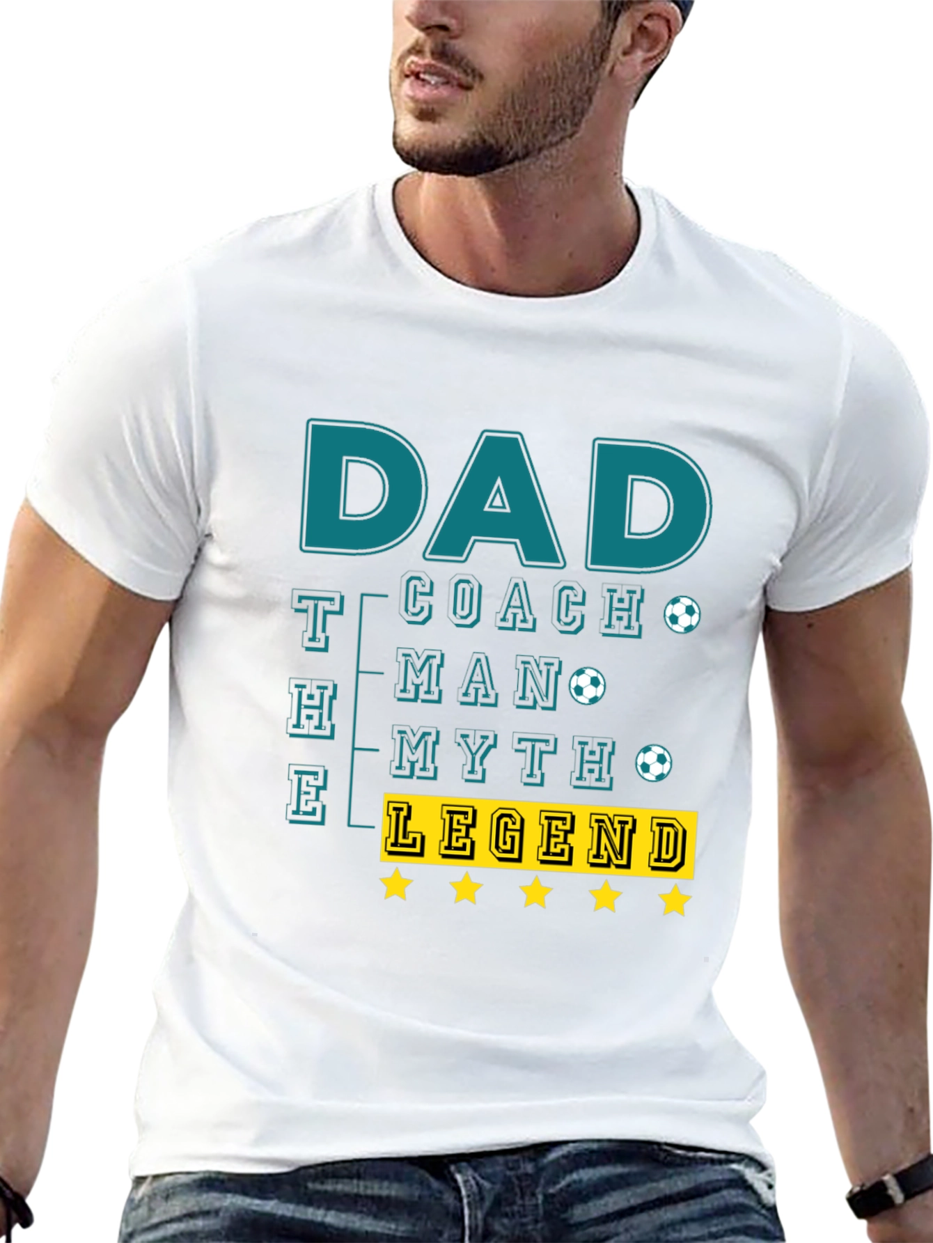 Dad Coach Man Myth Legend T-Shirt Soccer Fathers Day
