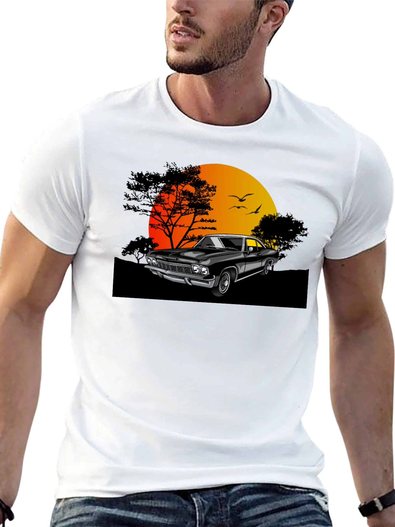 Classic Car Sunset Graphic T-Shirt
