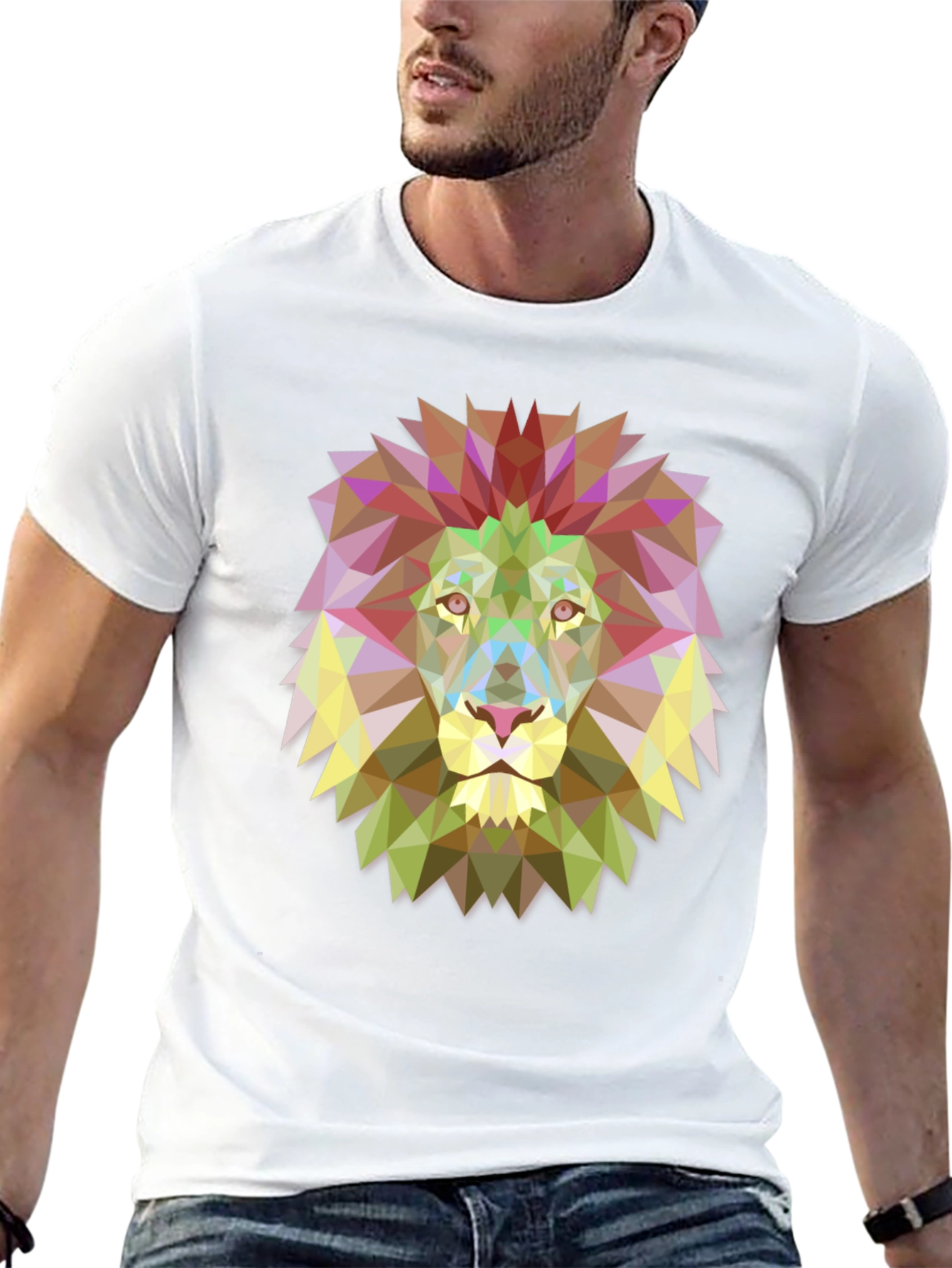 Geometric Lion Graphic Black Tee