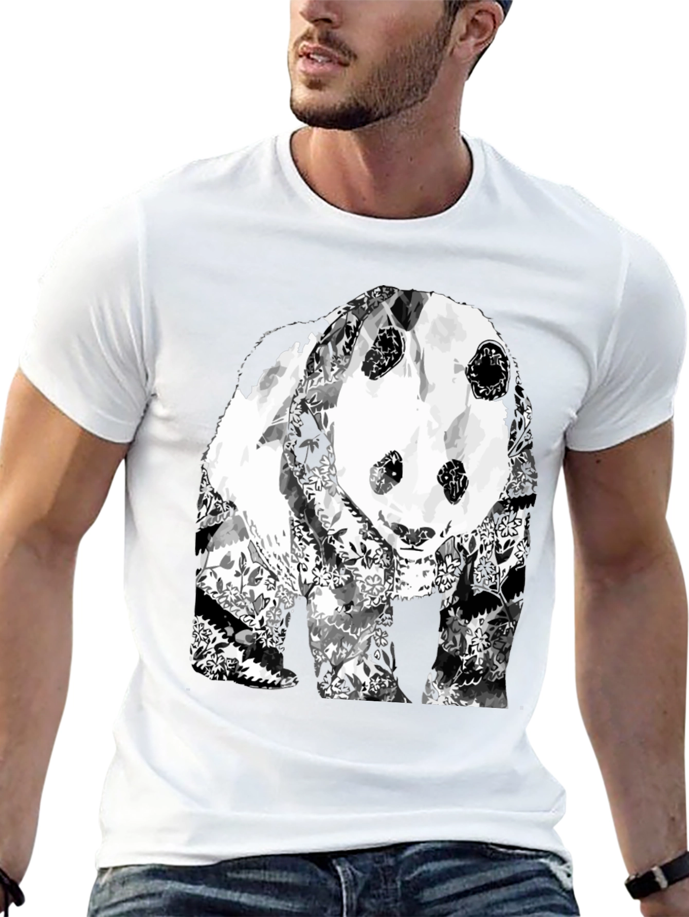 Floral Panda Graphic T-Shirt - Black