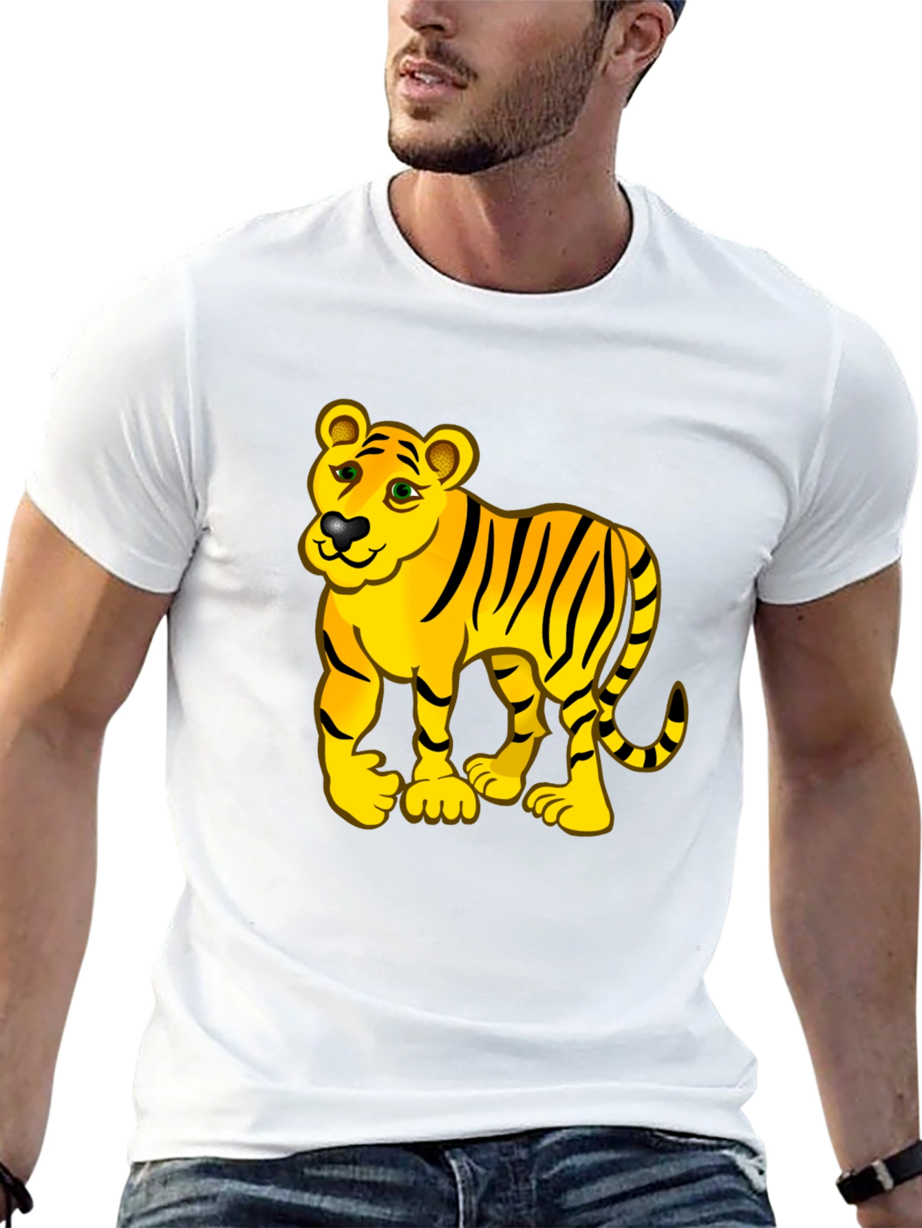 Cartoon Tiger Graphic Black Tee Shirt