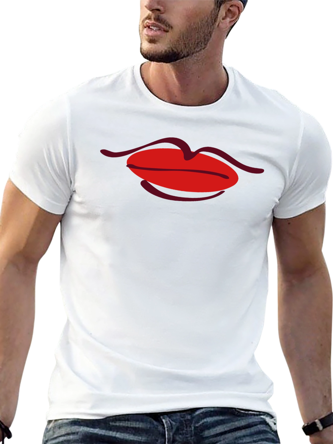 Red Lips Graphic Black T-Shirt