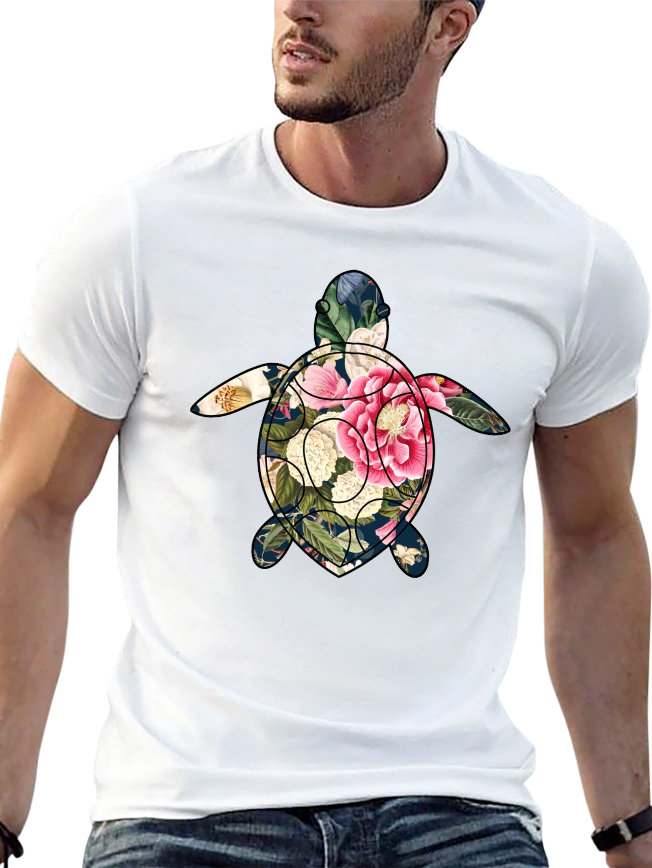 Floral Turtle Graphic Tee - Soft Cotton