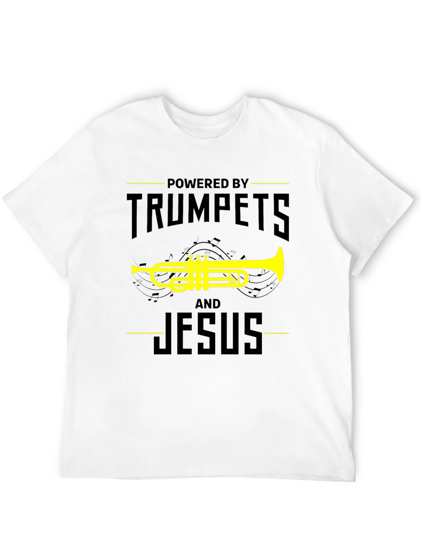 Powered by Trumpets and Jesus Black T-Shirt